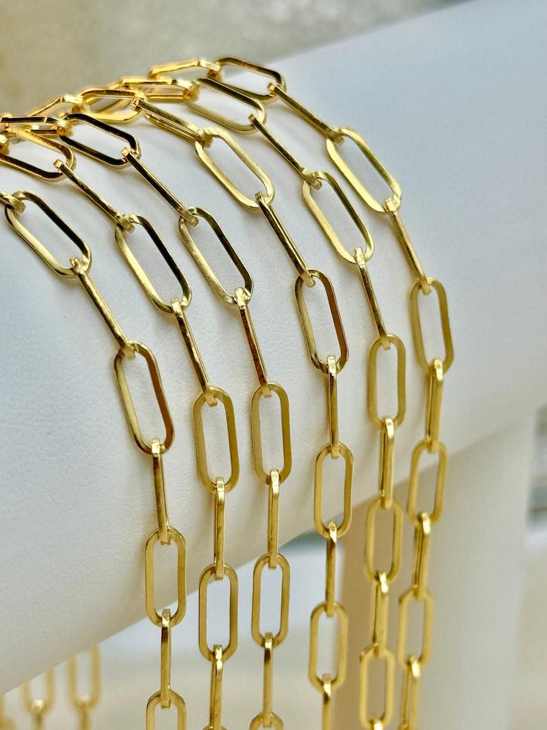 18k Real Gold Paperclip Chain Necklace, 3mm Thickness, Oval Link.