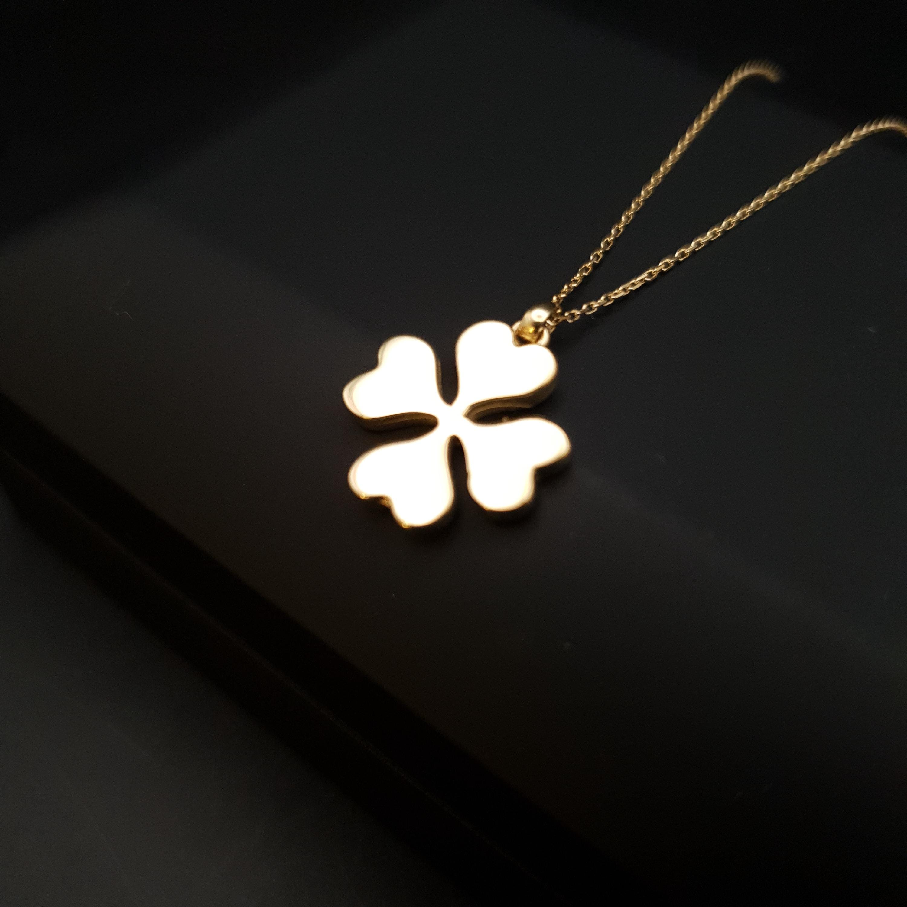 18K Gold Four Leaf Clover Necklace: Lucky Charm Pendant