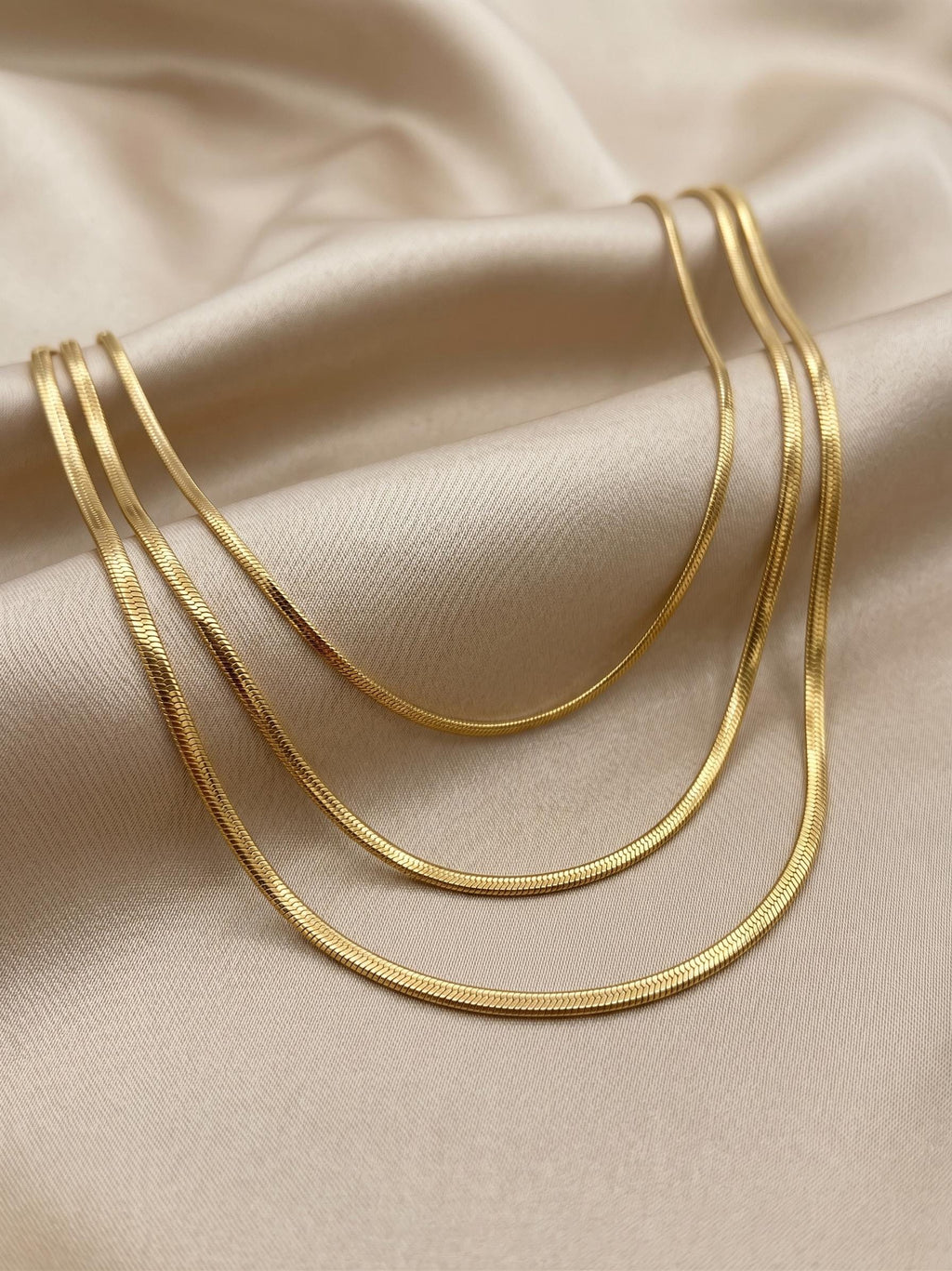 18k Solid Gold Herringbone Snake Chain Necklace , 2.6mm Thickness