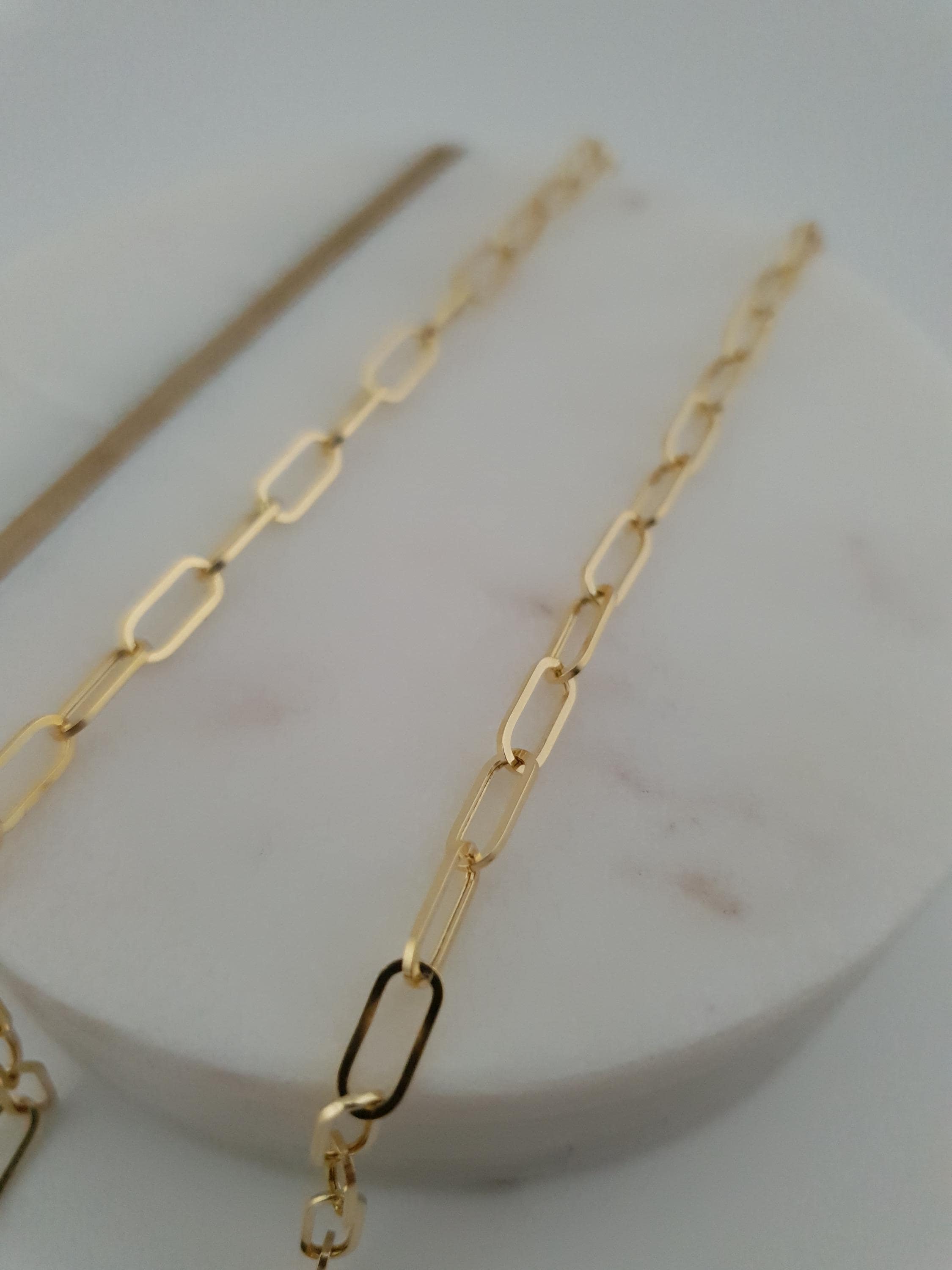 18k Gold Paperclip Chain Necklace: Real Gold Oval Link, 3.3MM Thickness