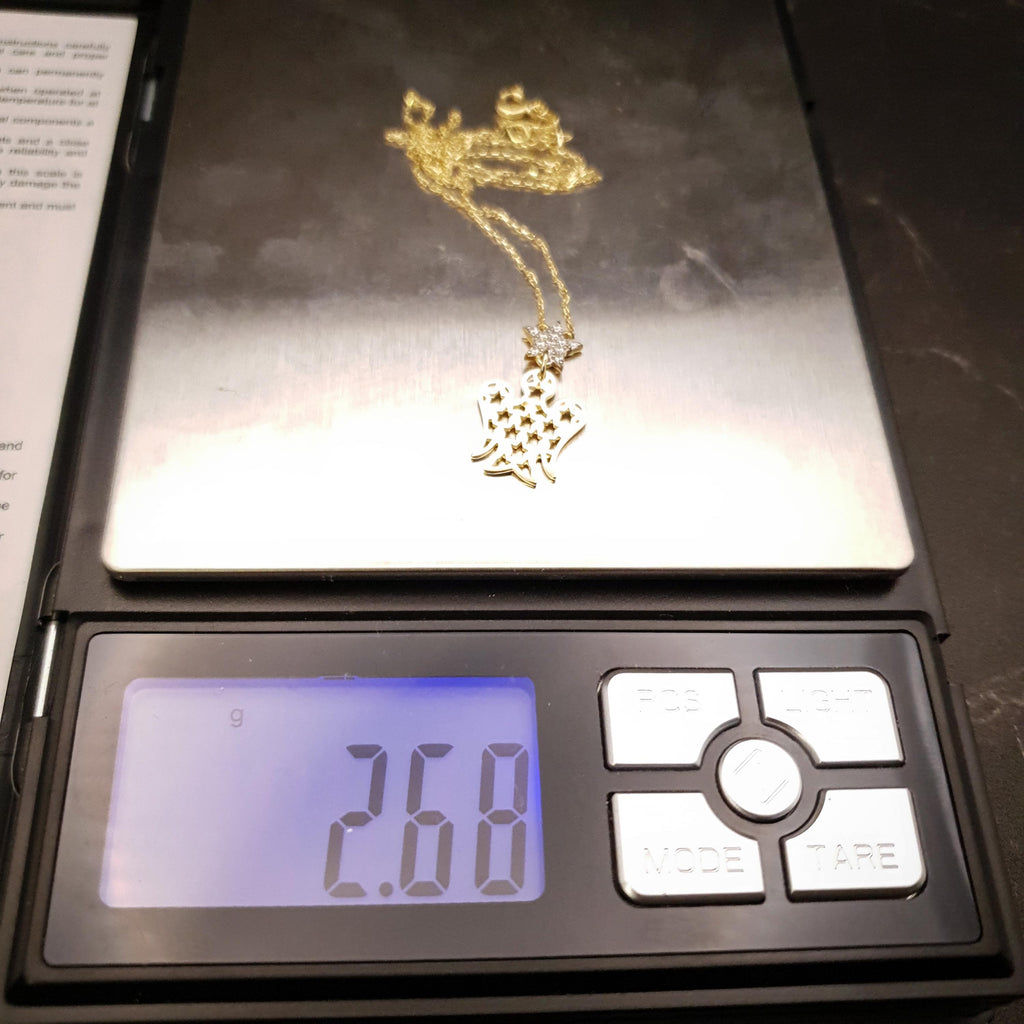 18K Gold Angel and Star Necklace: Delicate Charm Pendant