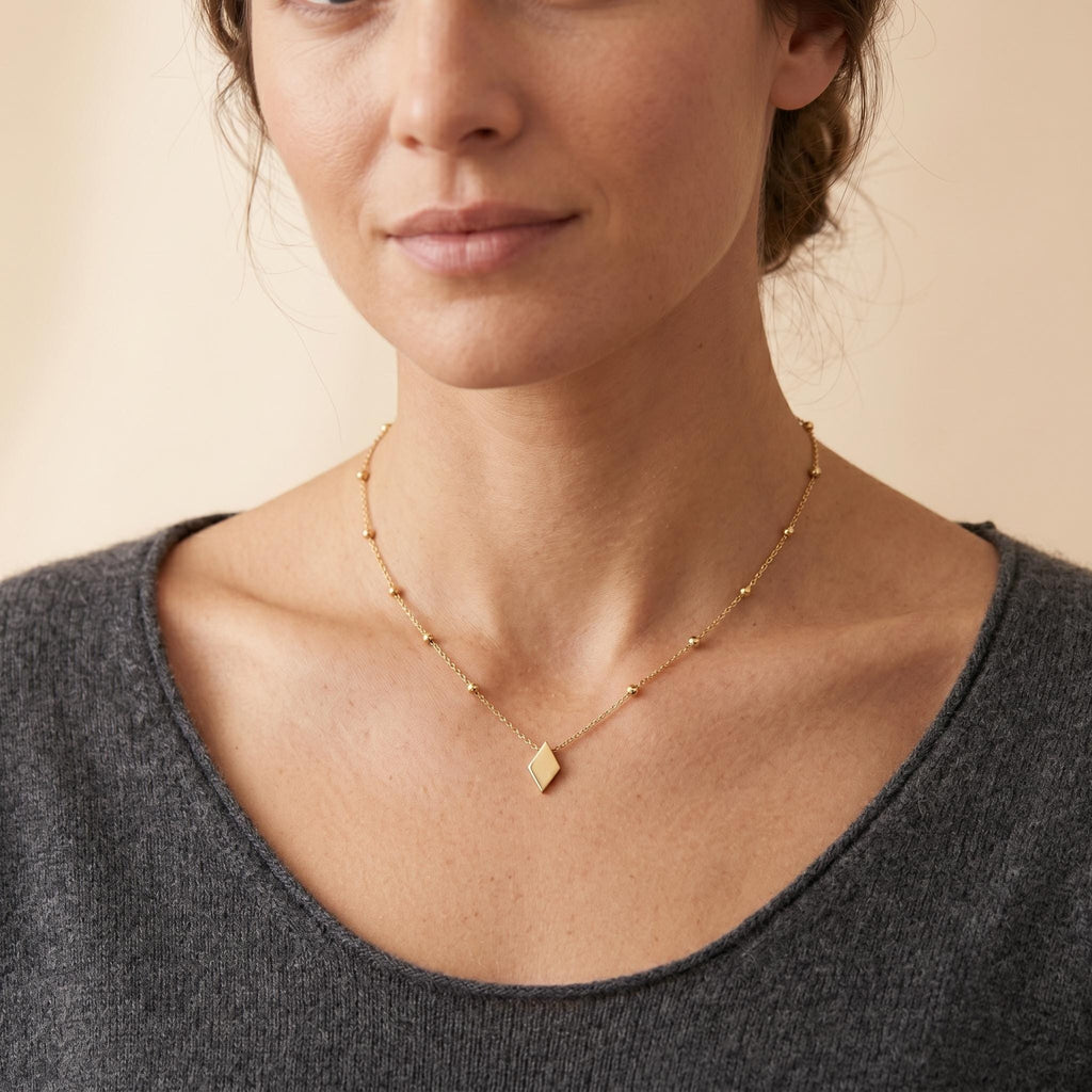18K Gold Kite Necklace: Minimalist Geometric Pendant