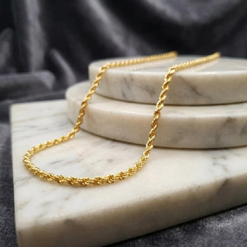 14K Gold Diamond Cut Rope Chain Necklace (2.5mm-4.5mm), Unisex, Birthday gift