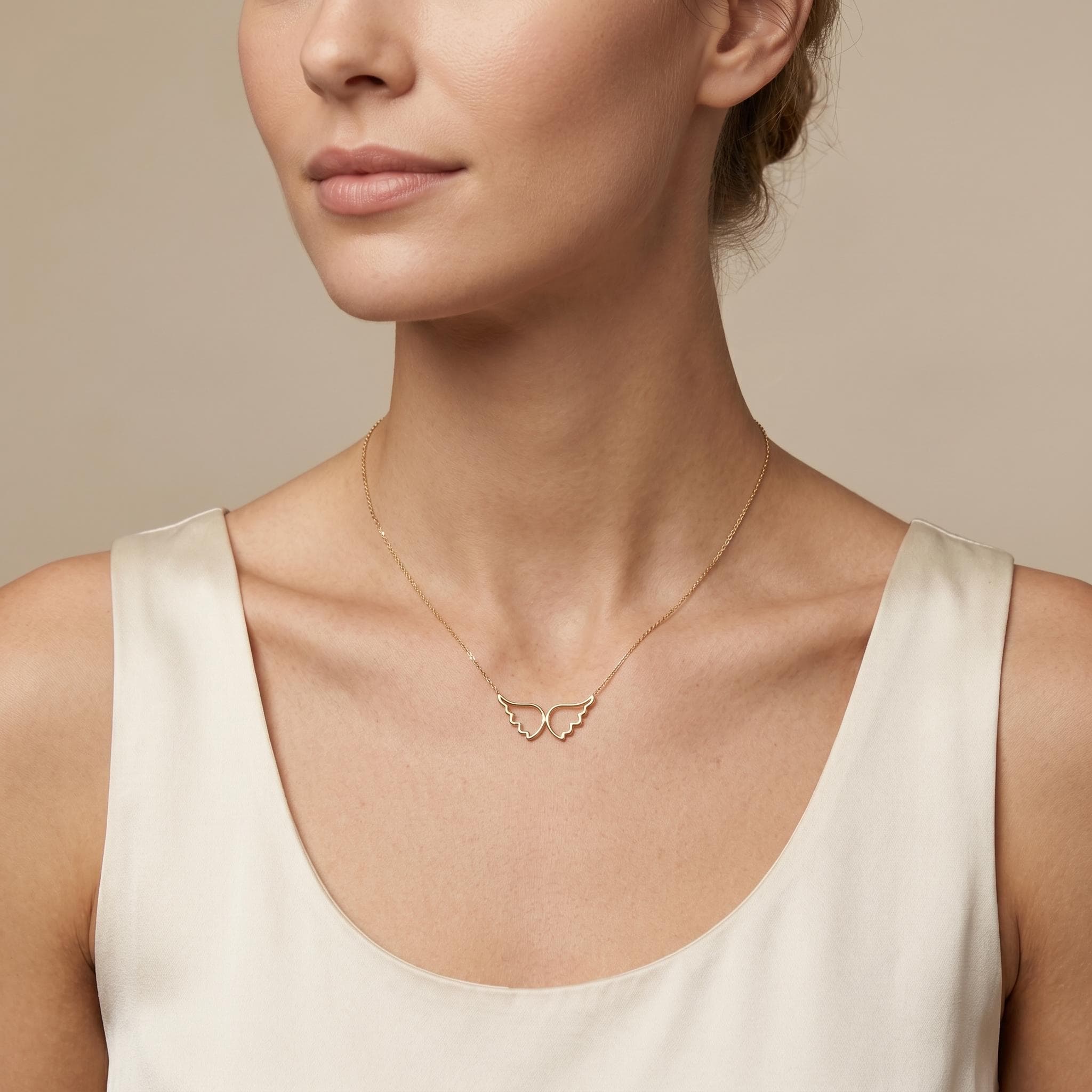 18K Gold Angel Wing Necklace: Delicate Pendant, 18 inch Chain