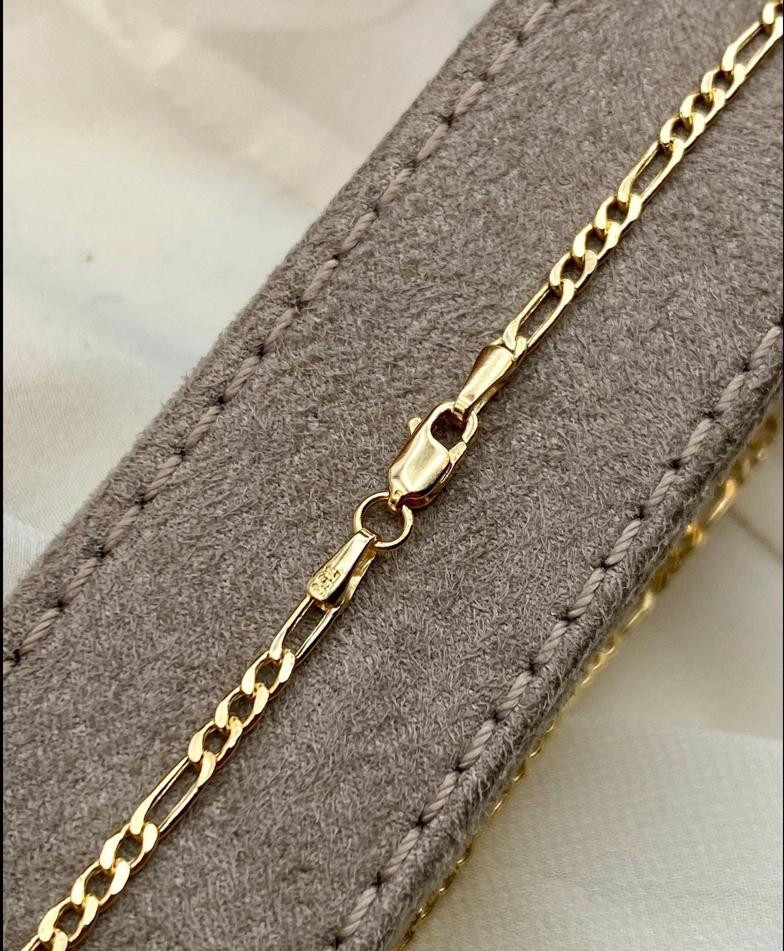 18k Real Gold Figaro Chain Necklace, Thickness 2.75MM