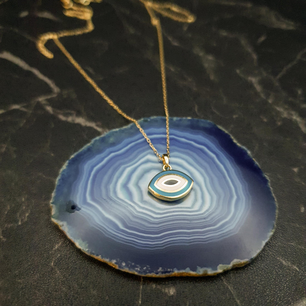 18K Gold Evil Eye Necklace: Two-Sided Amulet Pendant