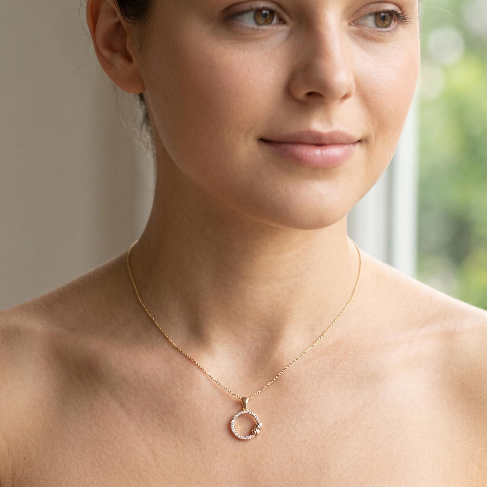 14K Gold Ring Pendant Necklace: Modern Circle Charm