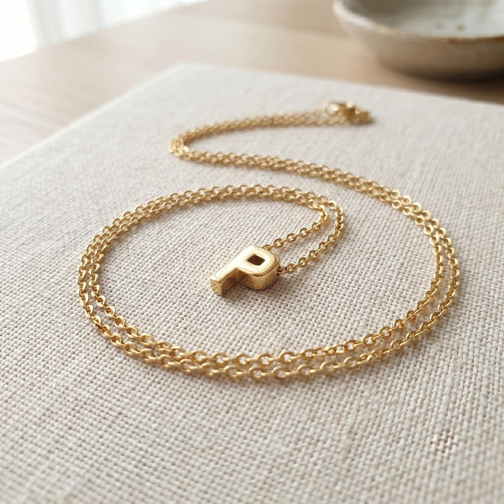 18K Gold Initial P Necklace - Minimalist Letter Pendant
