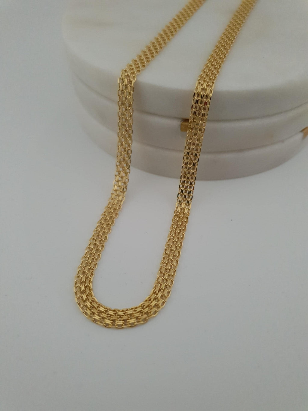 18K Gold Bismarck Chain Necklace – 18 Inch Length Fine Jewelry 5mm Thickness