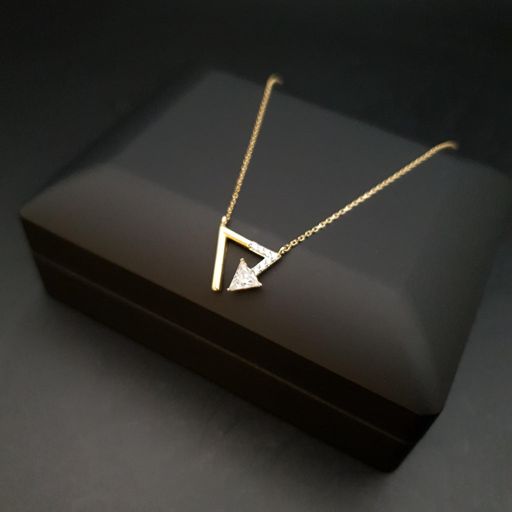 18K Gold Diamond Triangle Pendant Necklace: Geometric Charm