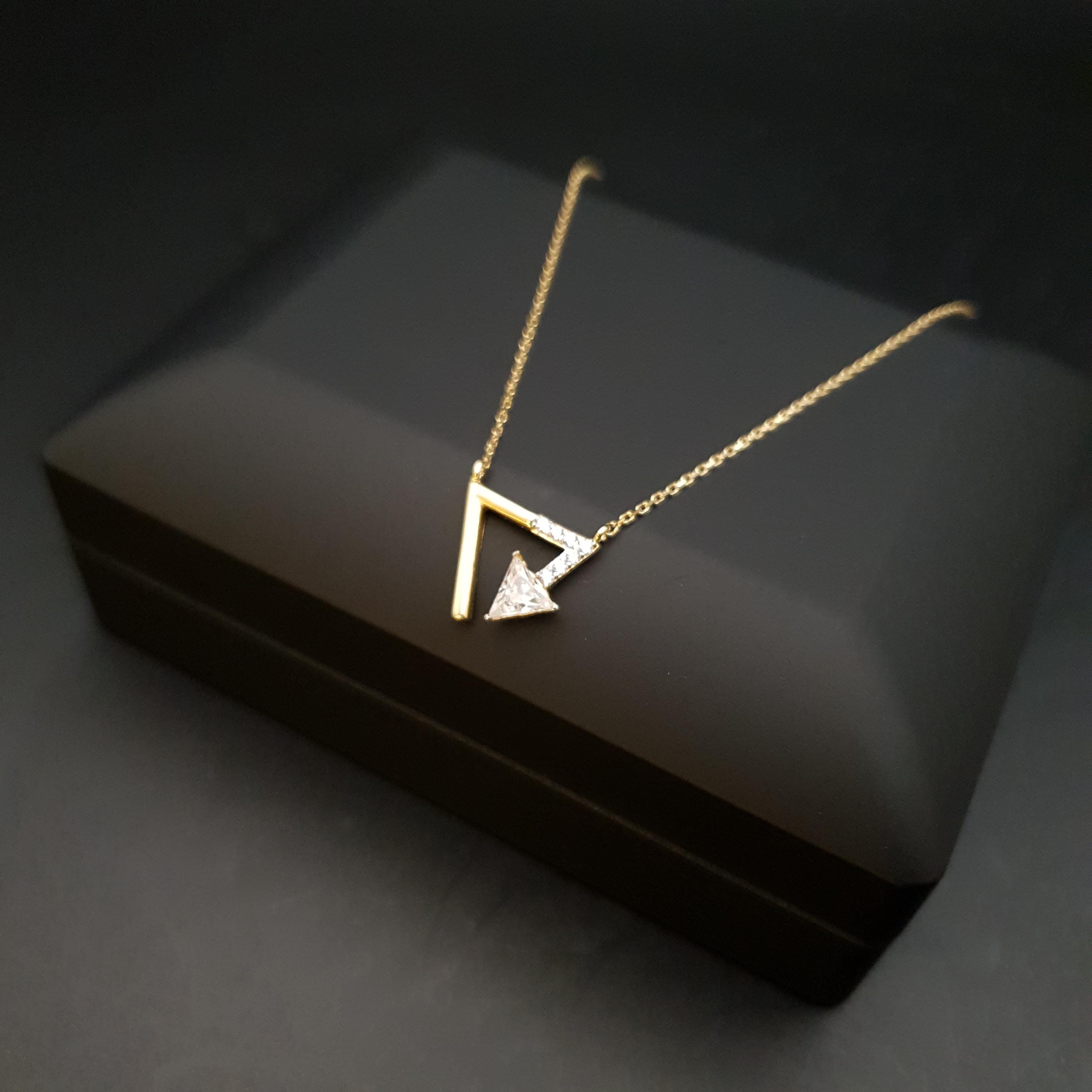 18K Gold Diamond Triangle Pendant Necklace: Geometric Charm