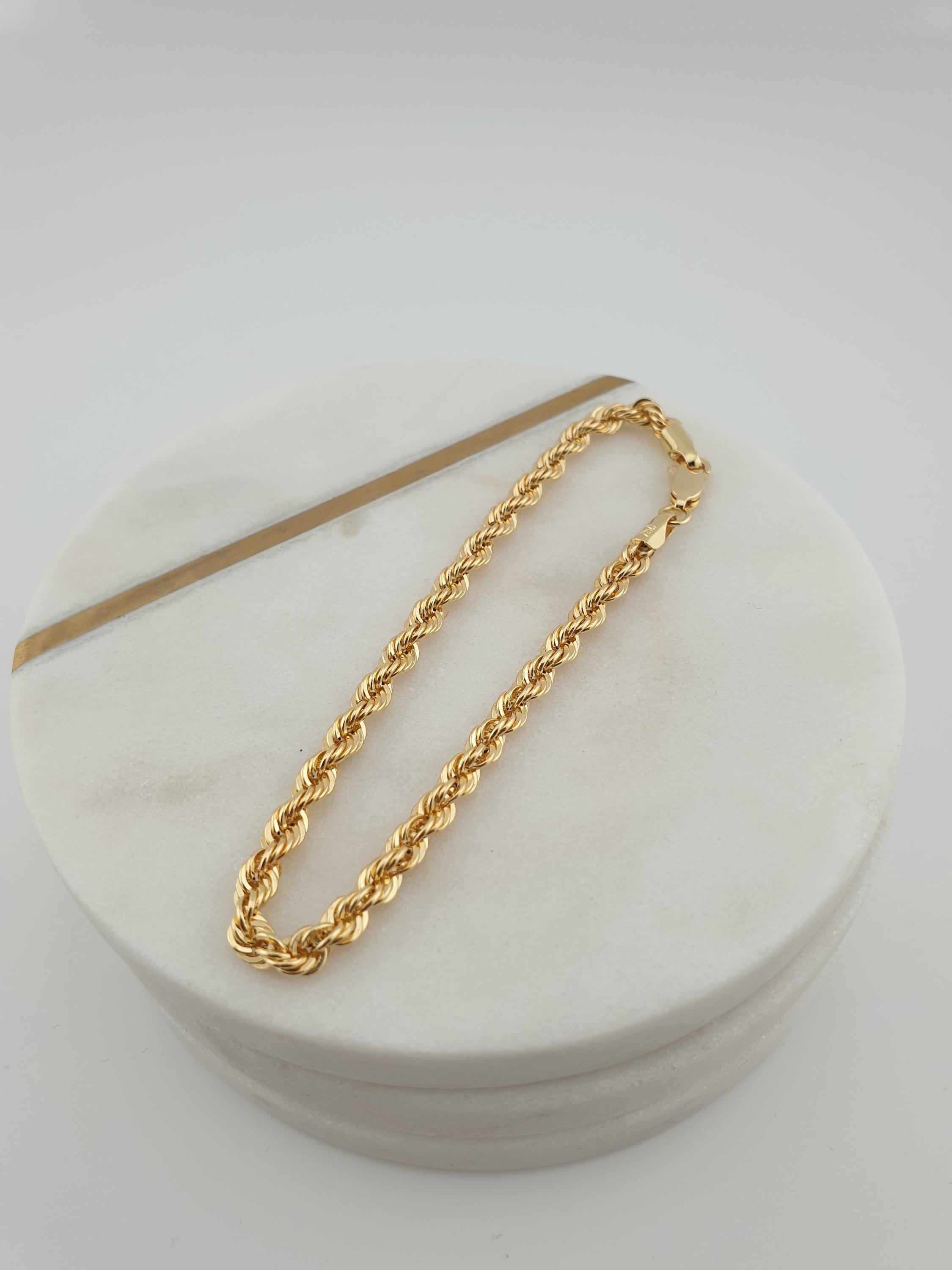 18K Gold Rope Chain Bracelet, 7.5 inch length and 3mm thickness,