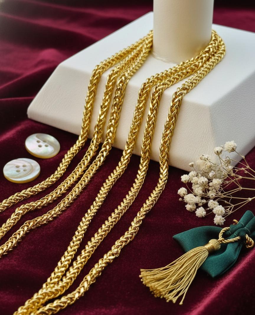 18k Real Gold Franco Chain Necklace , 2.5 - 3MM Thickness , Foxtail Chain