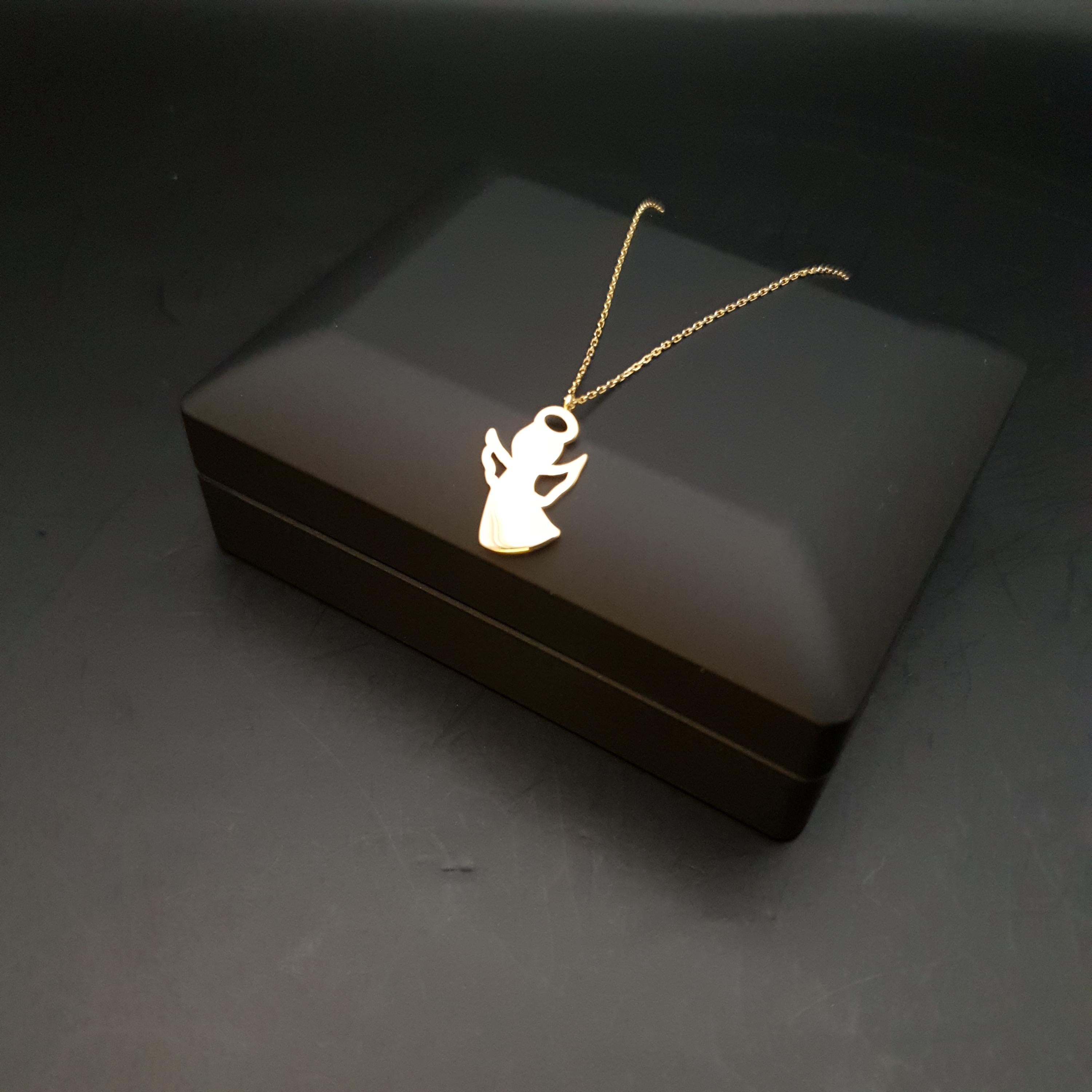 18K Gold Angel Pendant Necklace, Charm Jewelry