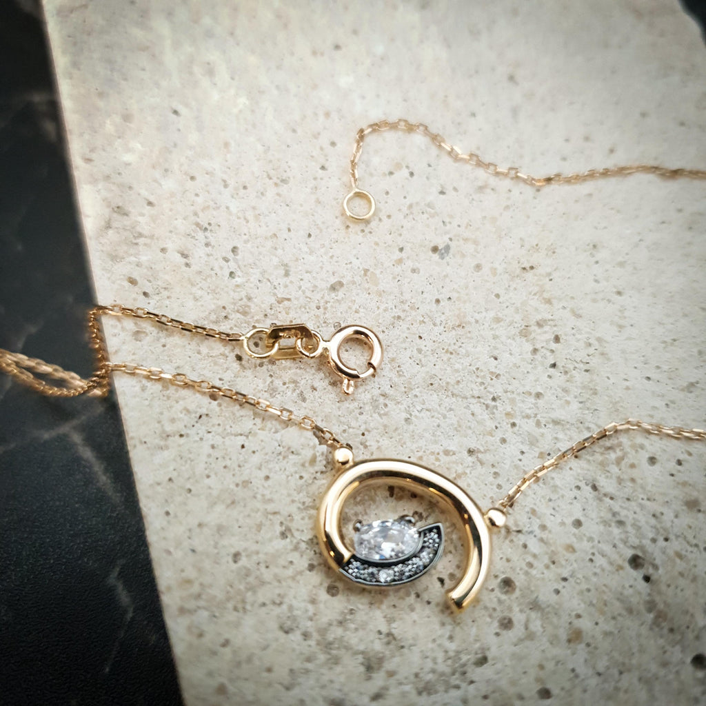 18K Gold Whirlpool Necklace, Forged Gold Pendant