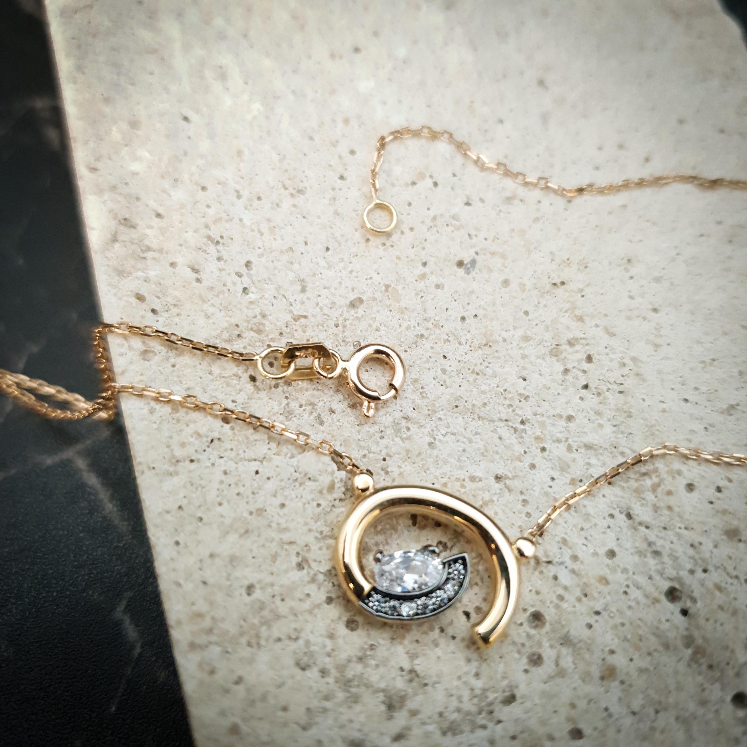 18K Gold Whirlpool Necklace, Forged Gold Pendant