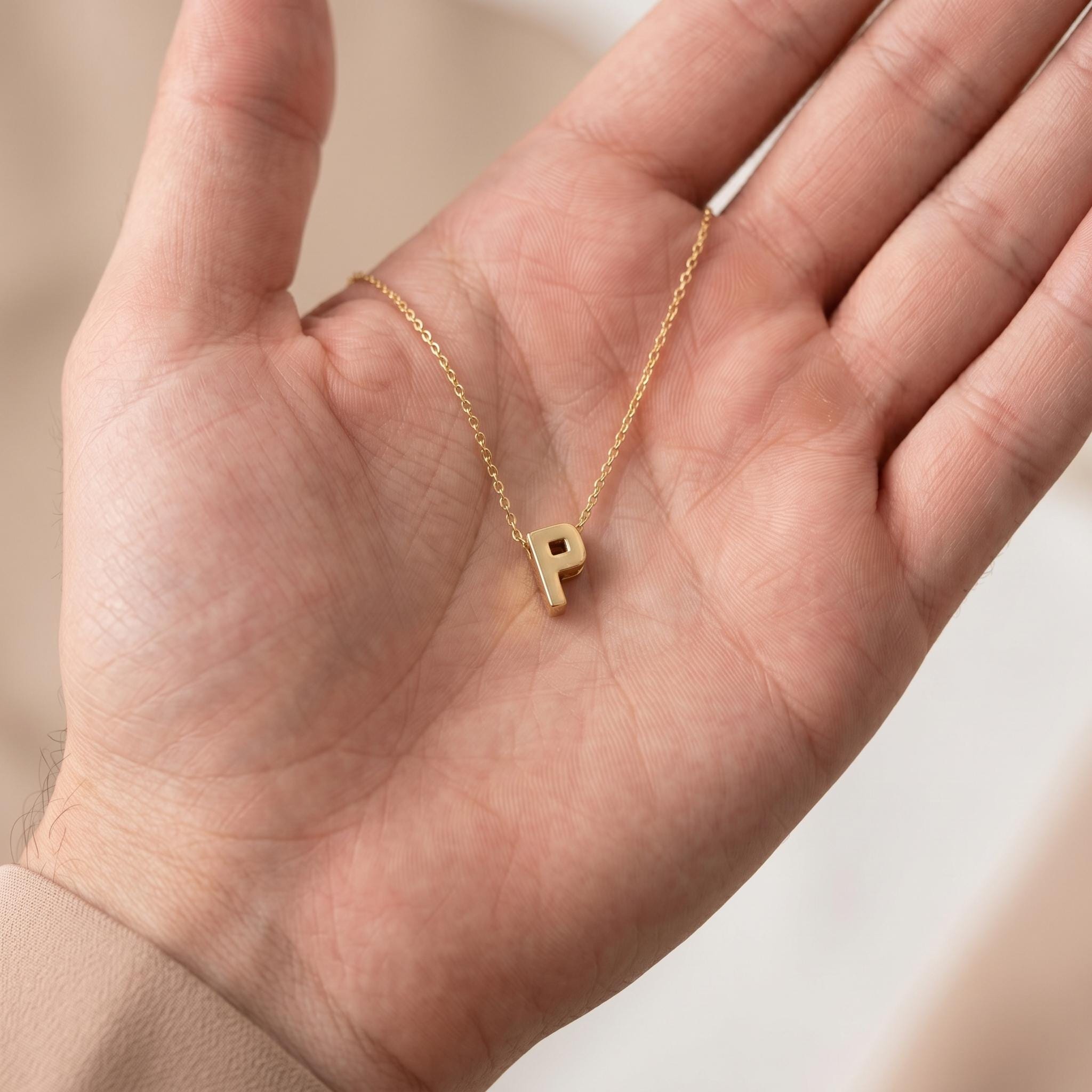 18K Gold Initial P Necklace - Minimalist Letter Pendant