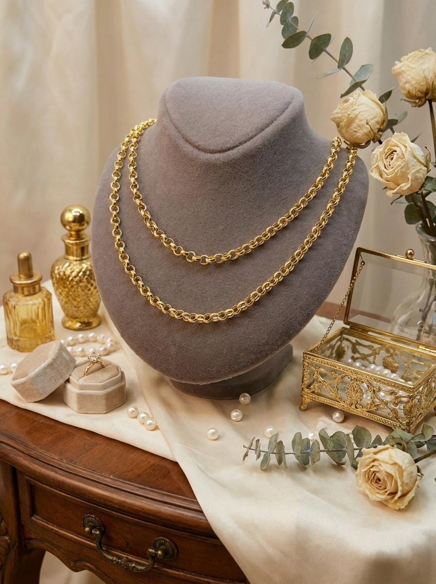 14k Real Gold Rolo Chain Necklace - 3.5mm, Unisex