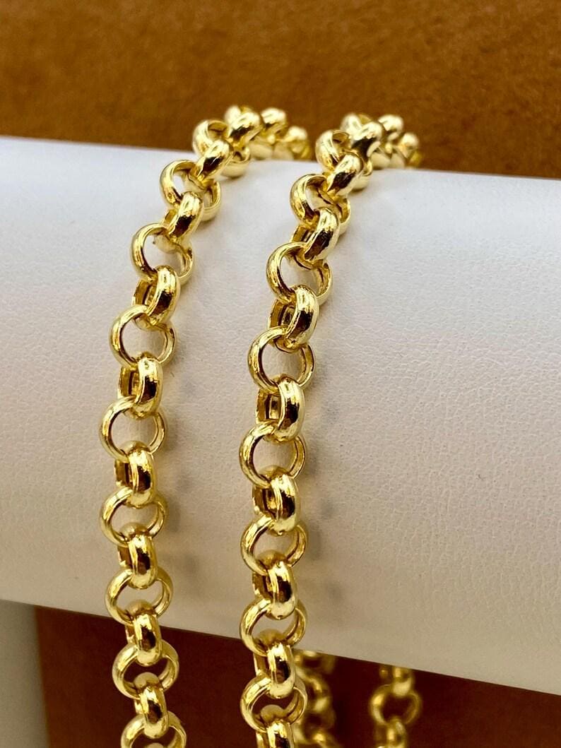 14k Real Gold Rolo Chain Necklace: 7mm or 6mm Unisex