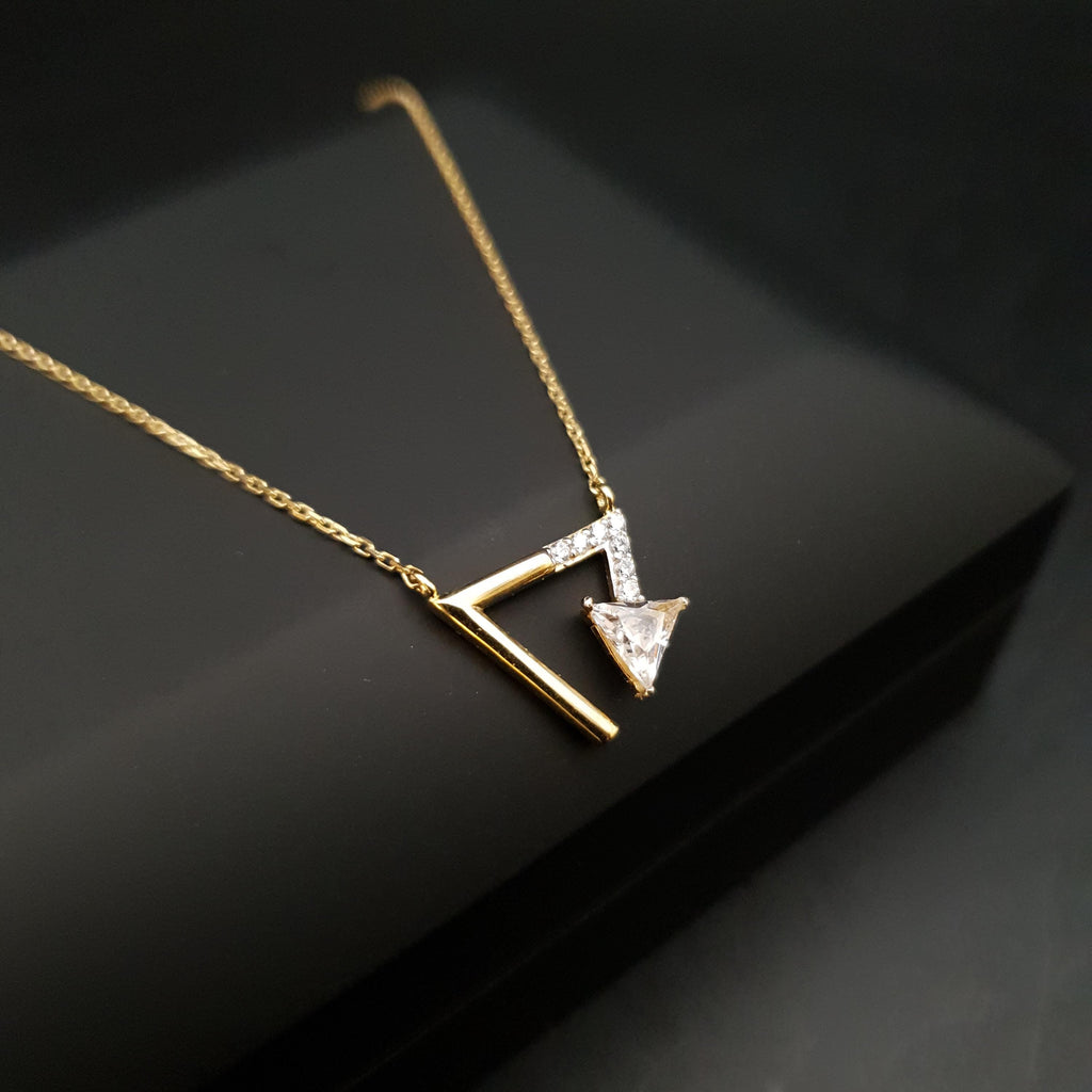 18K Gold Diamond Triangle Pendant Necklace: Geometric Charm