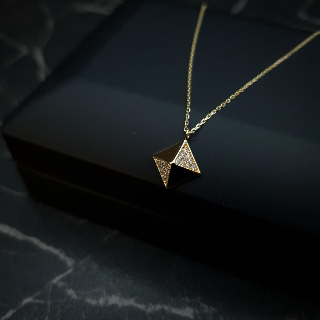 18K Gold Pyramid Necklace: Geometric Pendant, Modern Jewelry
