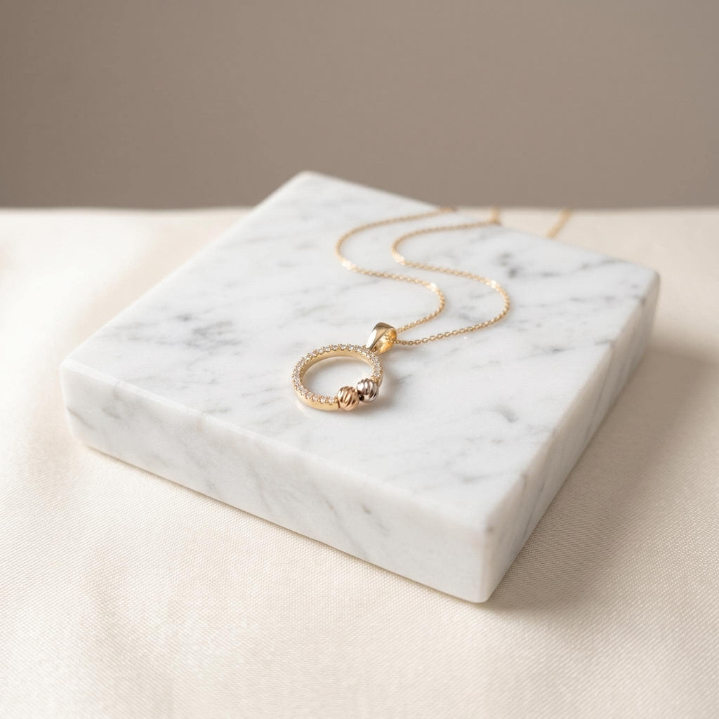 14K Gold Ring Pendant Necklace: Modern Circle Charm