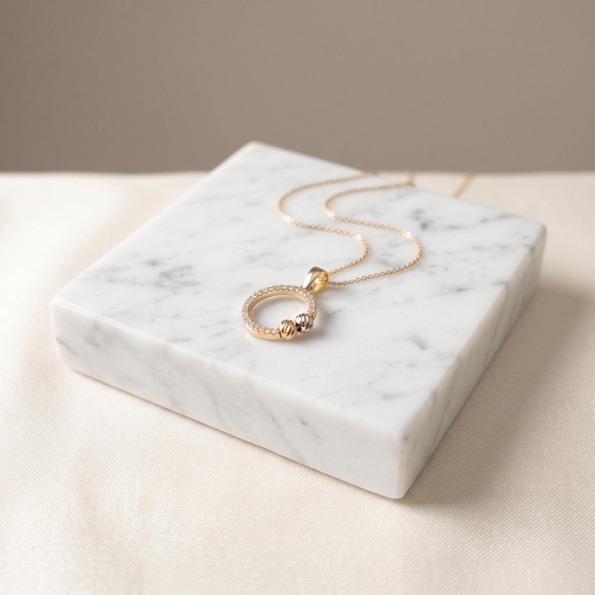14K Gold Ring Pendant Necklace: Modern Circle Charm