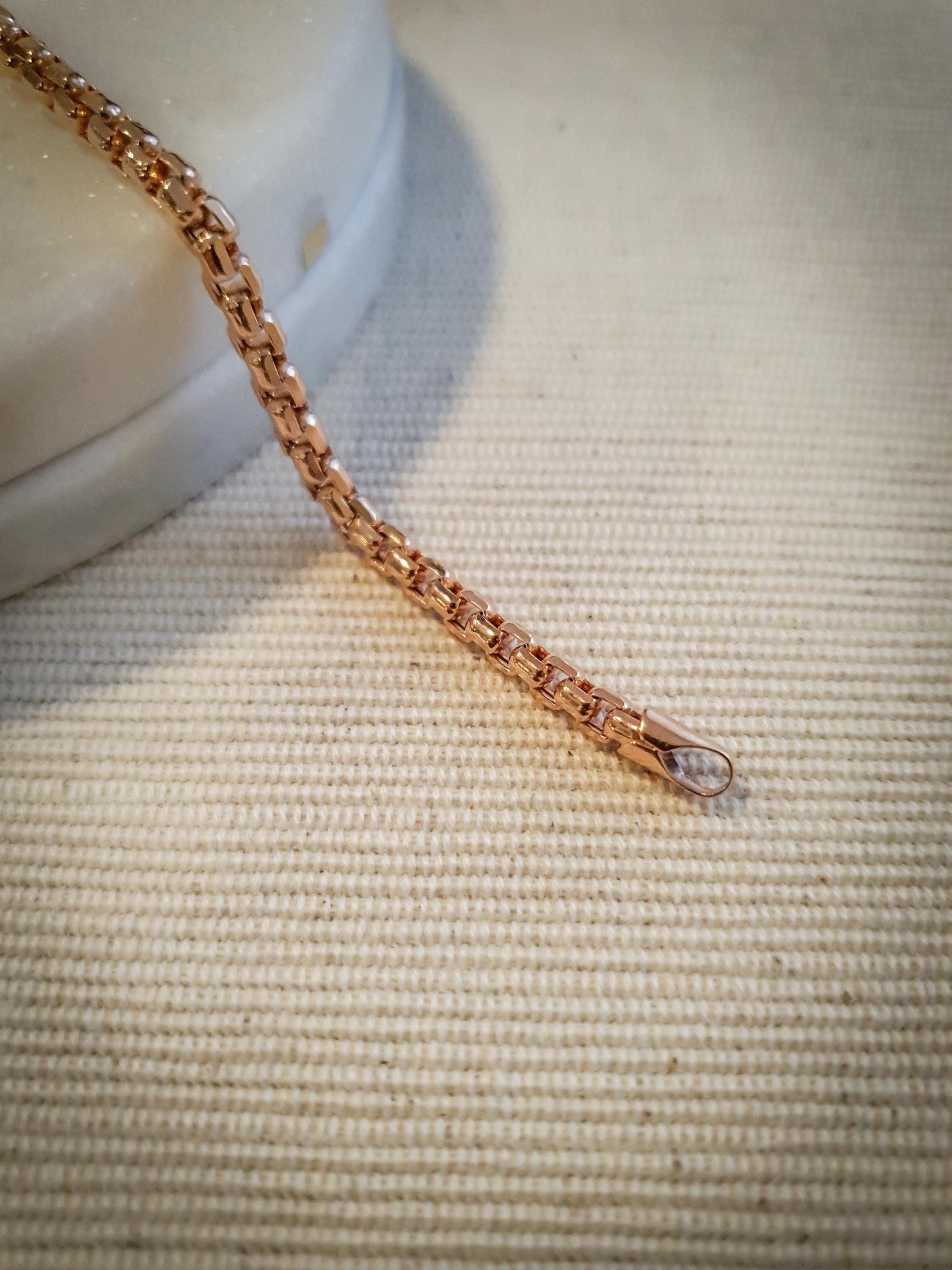 14K Gold Rose Bracelet, 8 inch length and 4mm thickness,