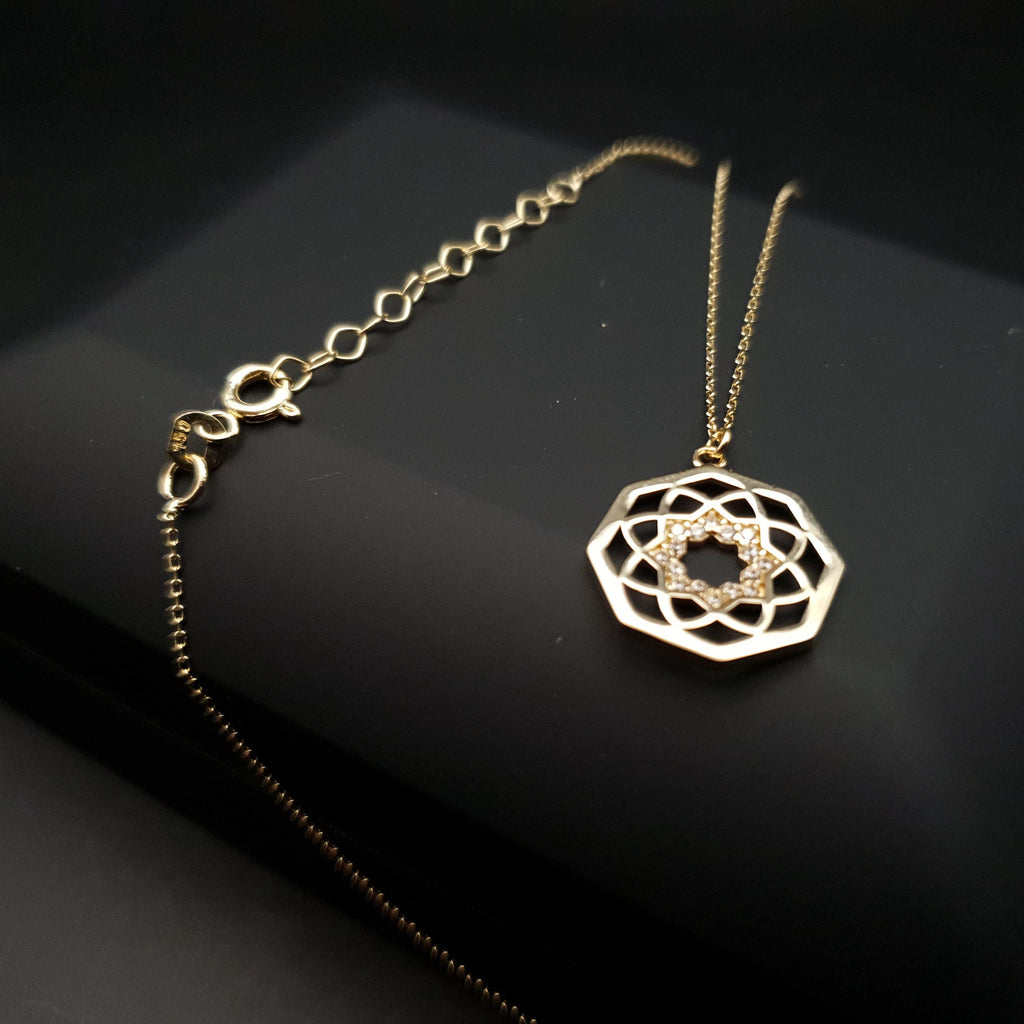 18k Gold Octagon Necklace: Chakra Pendant