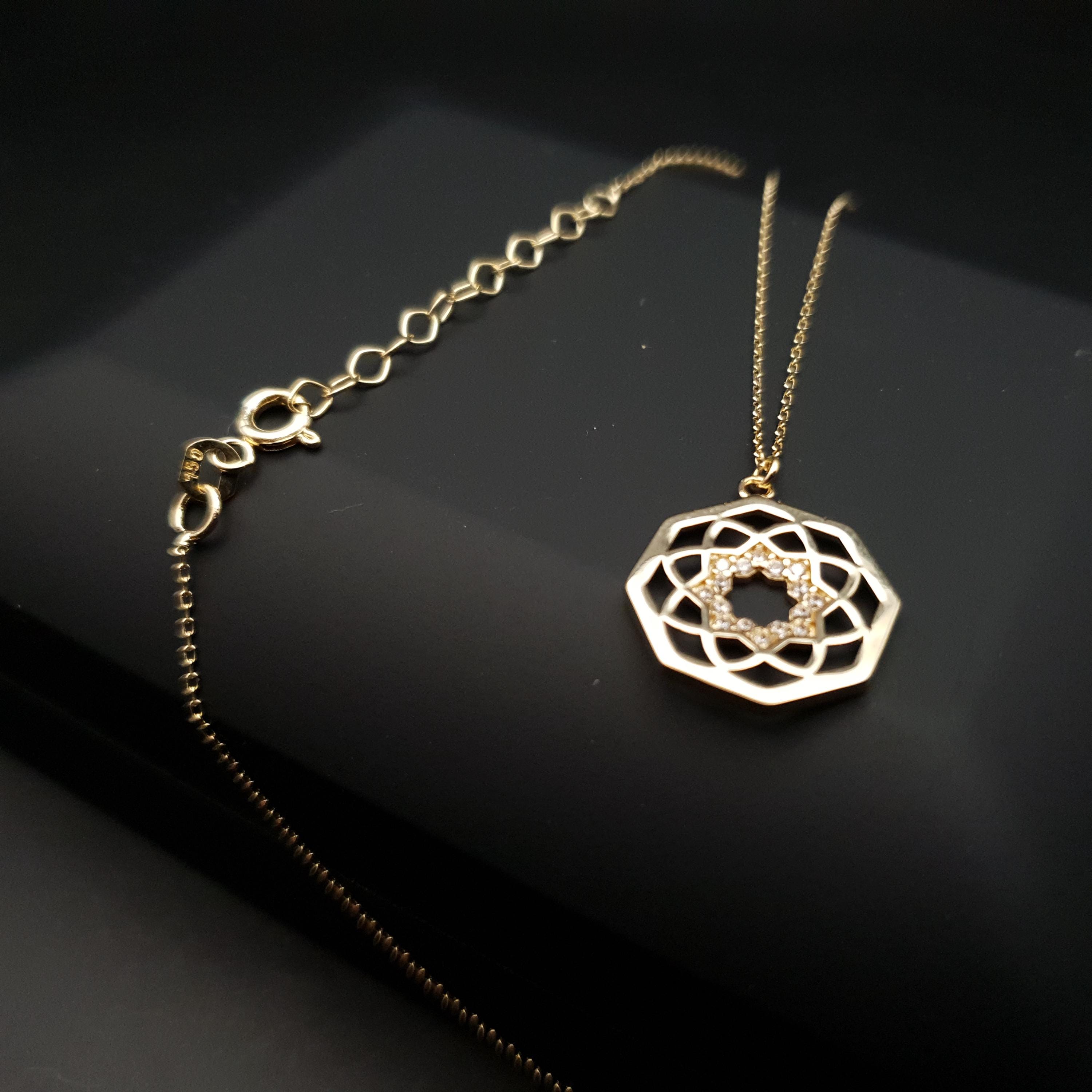 18k Gold Octagon Necklace: Chakra Pendant