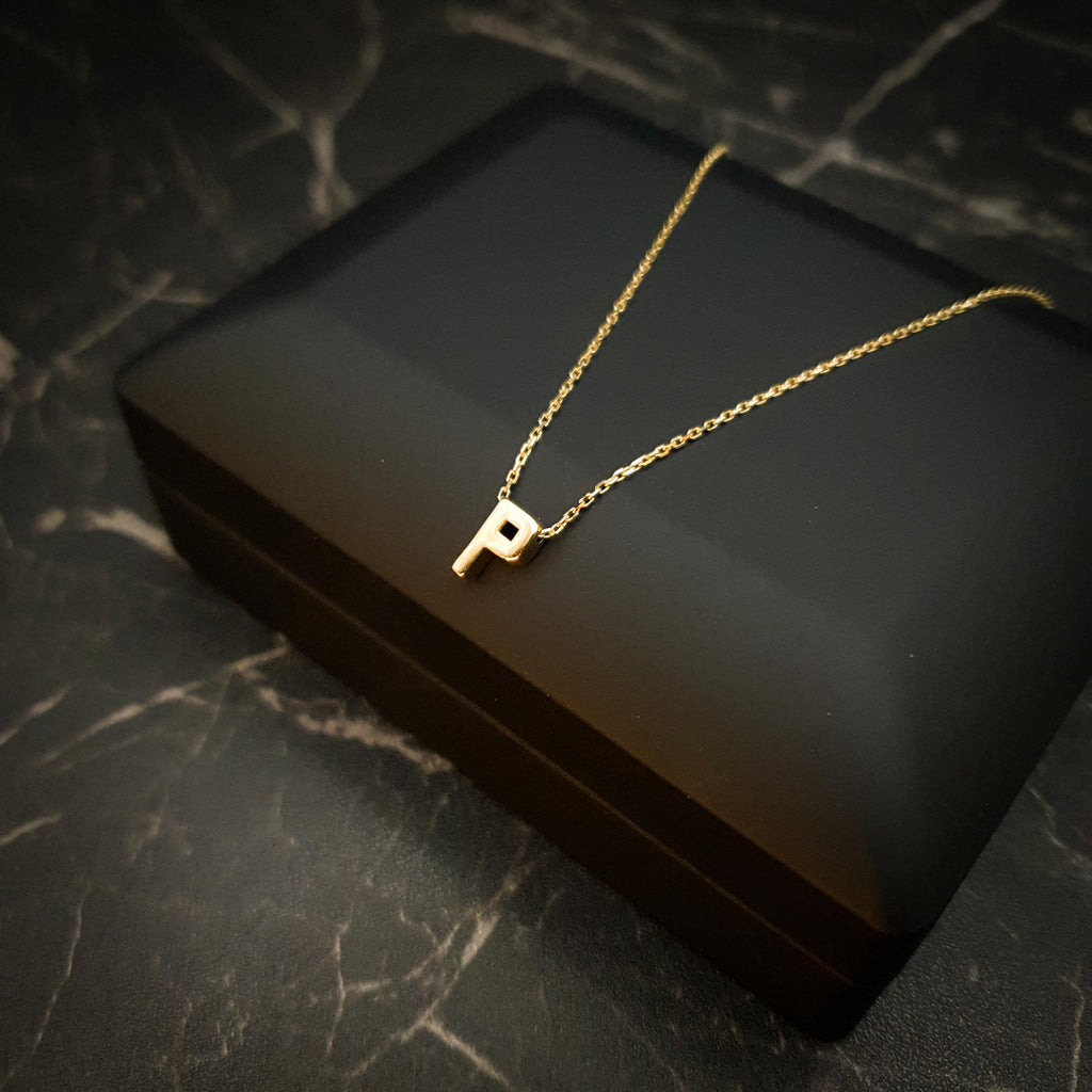 18K Gold Initial P Necklace - Minimalist Letter Pendant