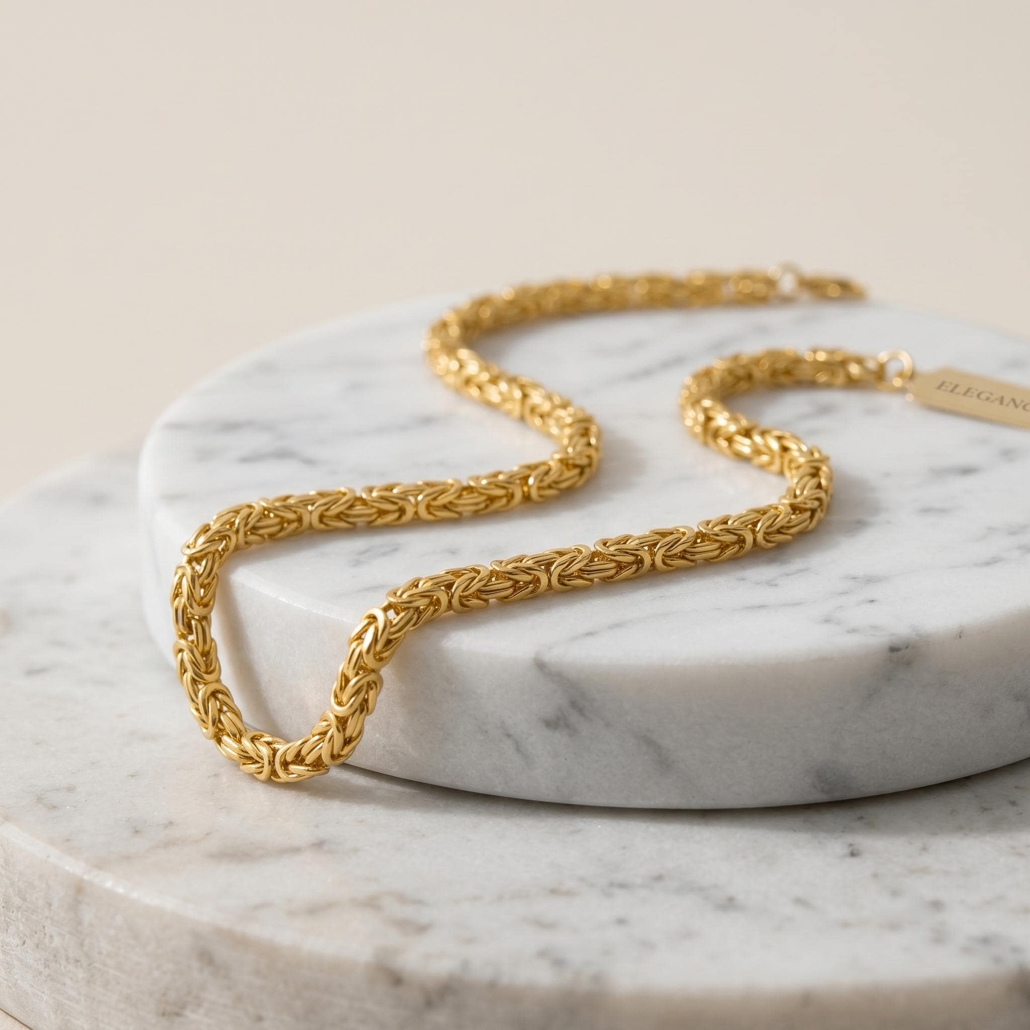 14K Real Gold Byzantine Chain Necklace: 3mm - 5mm Thickness. Everyday gold jewelry