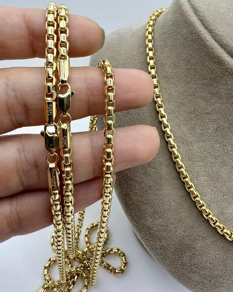 14K Solid Real Gold Box Chain Necklace 3.5mm, Unisex