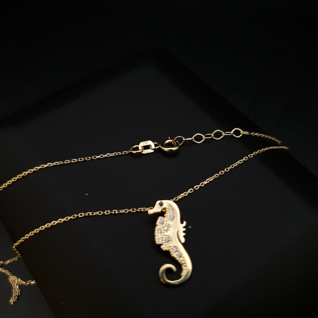 18K Real Gold Sea Horse Necklace, Pendant, charm , gift, birthday, Delicate Design, sea lovers