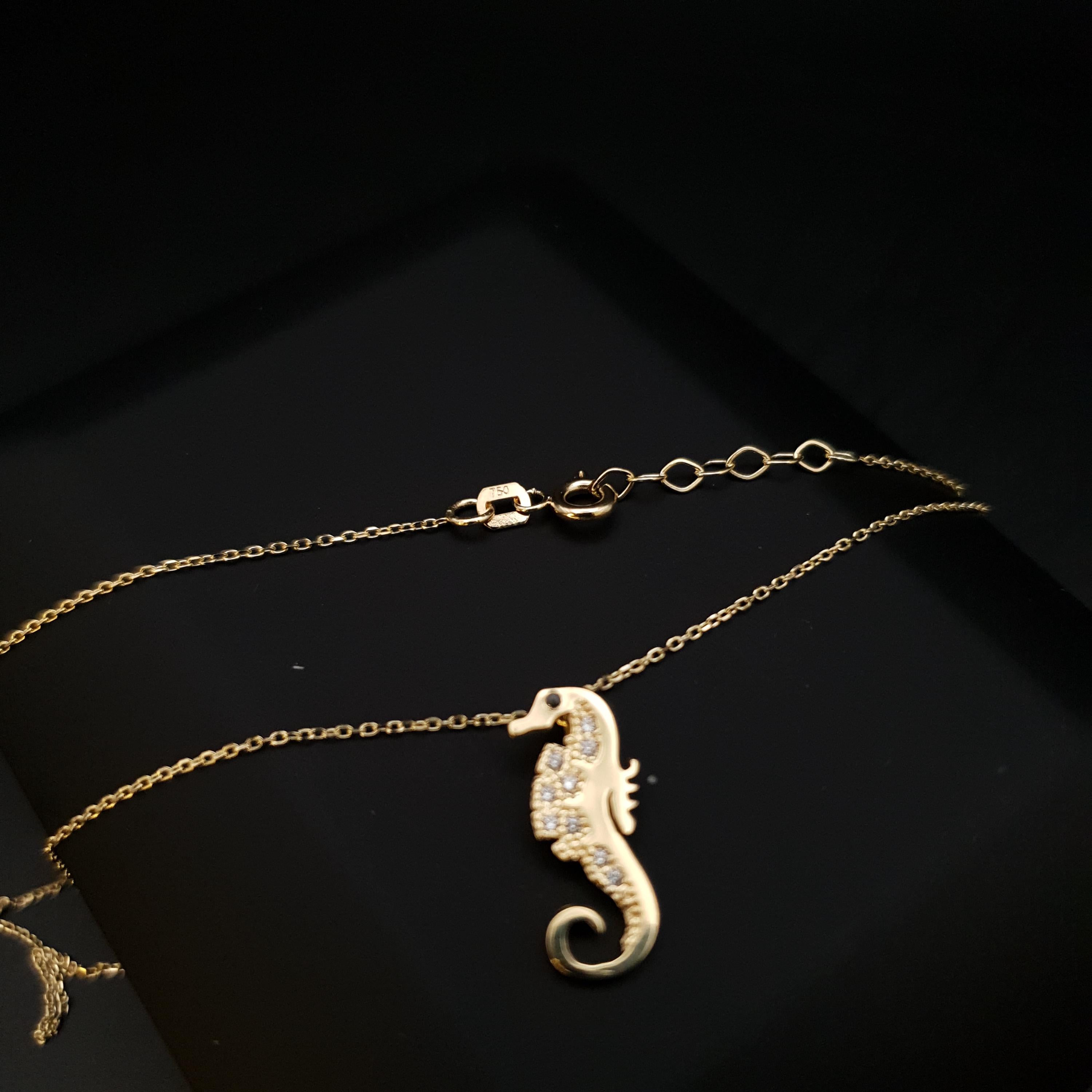 18K Real Gold Sea Horse Necklace, Pendant, charm , gift, birthday, Delicate Design, sea lovers