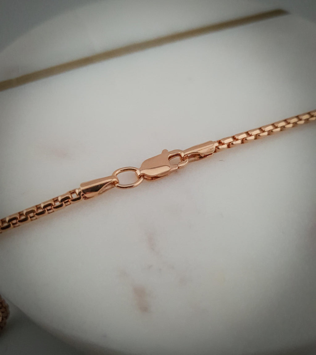 14K Gold Rose Box Chain, Necklace, 24 inch length and 2.6mm thickness,