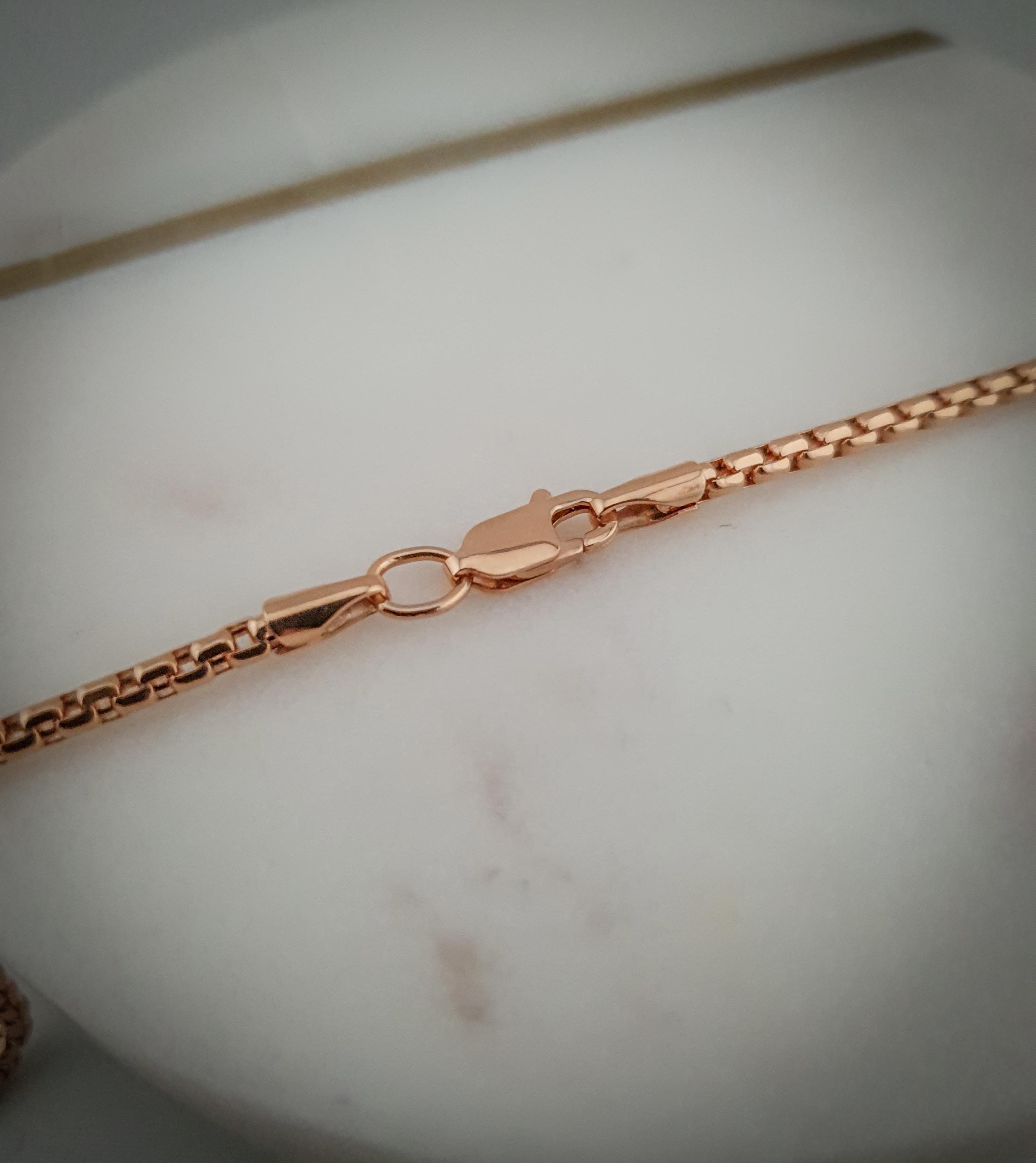 14K Gold Rose Box Chain, Necklace, 24 inch length and 2.6mm thickness,