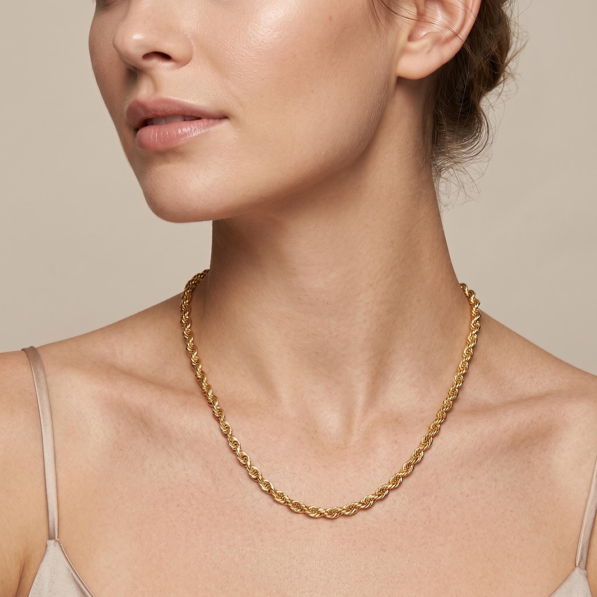 14K Gold Diamond Cut Rope Chain Necklace (2.5mm-4.5mm), Unisex, Birthday gift