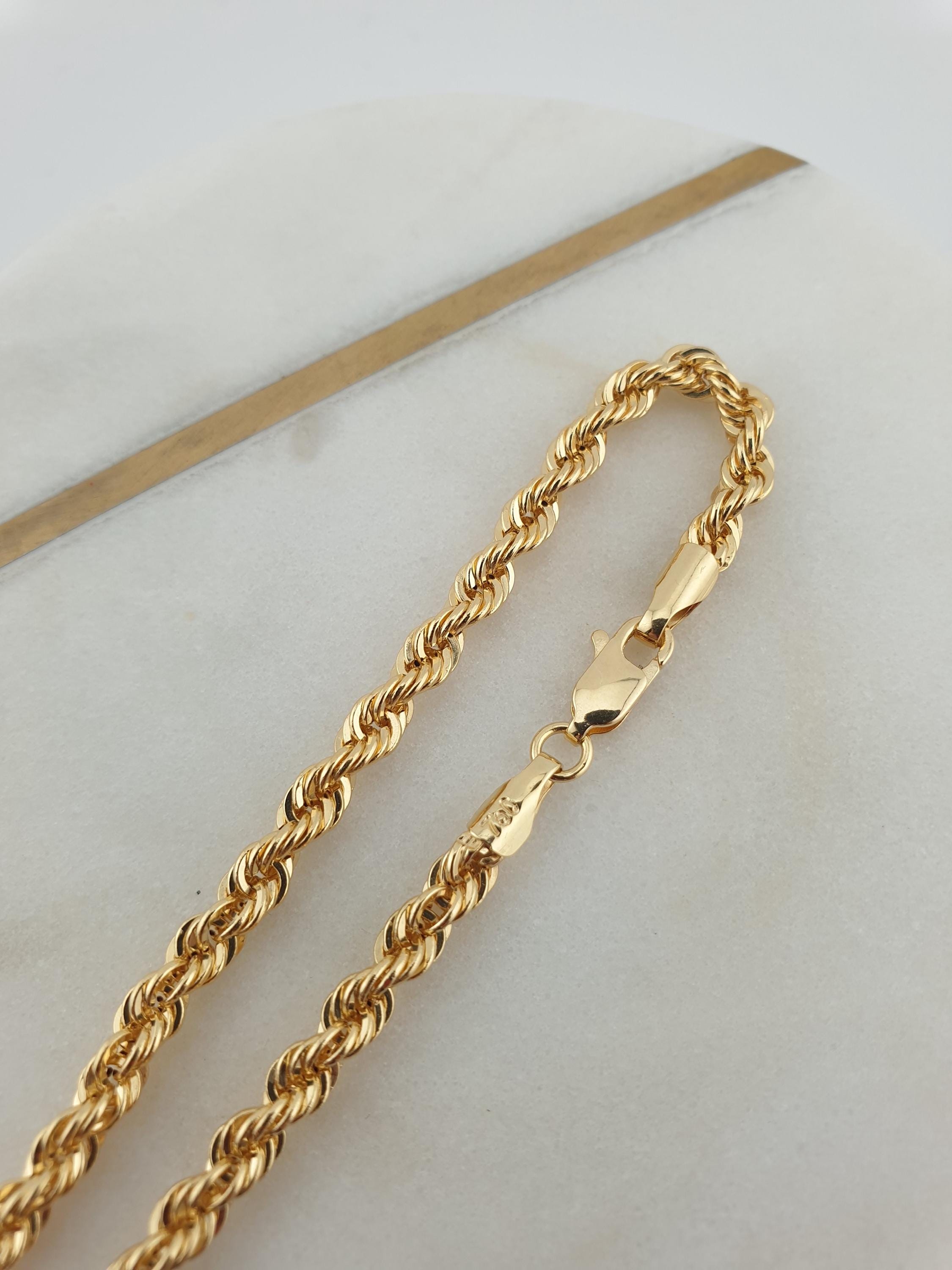 18K Gold Rope Chain Bracelet, 7.5 inch length and 3mm thickness,