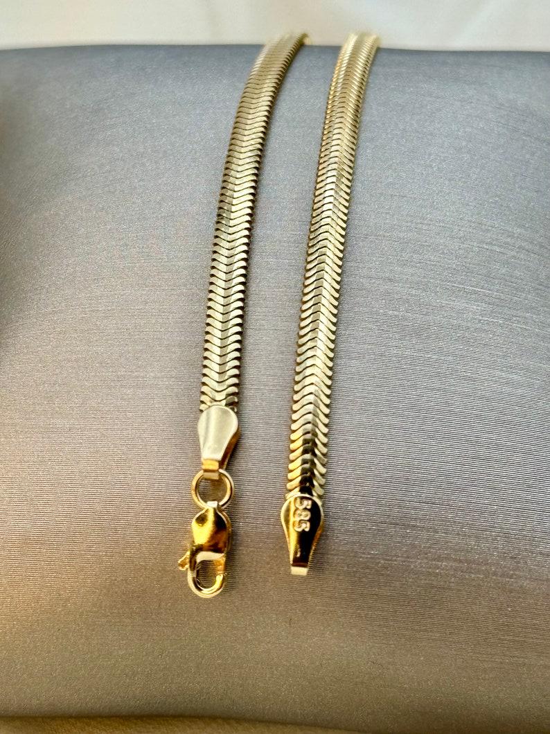 14K Real  Solid Gold Herringbone Snake Chain Necklace (3.5mm)