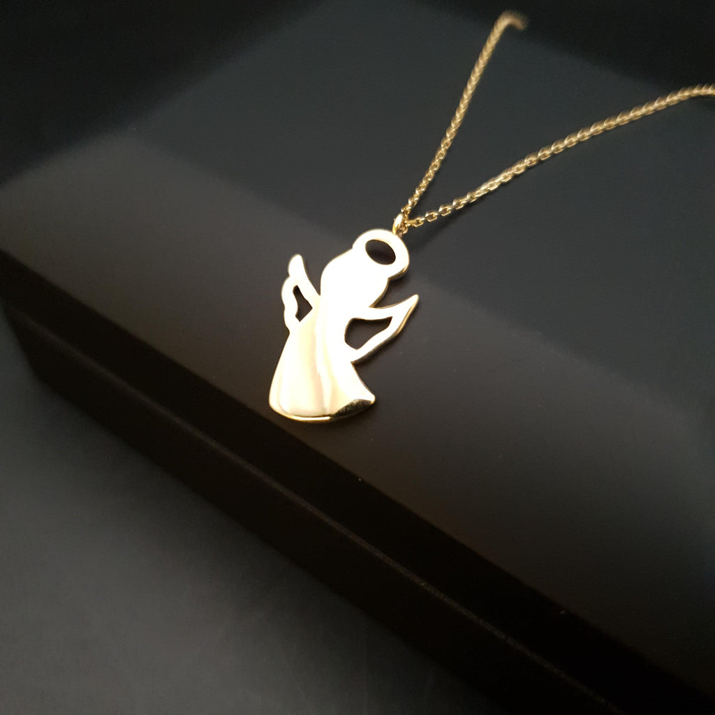 18K Gold Angel Pendant Necklace, Charm Jewelry