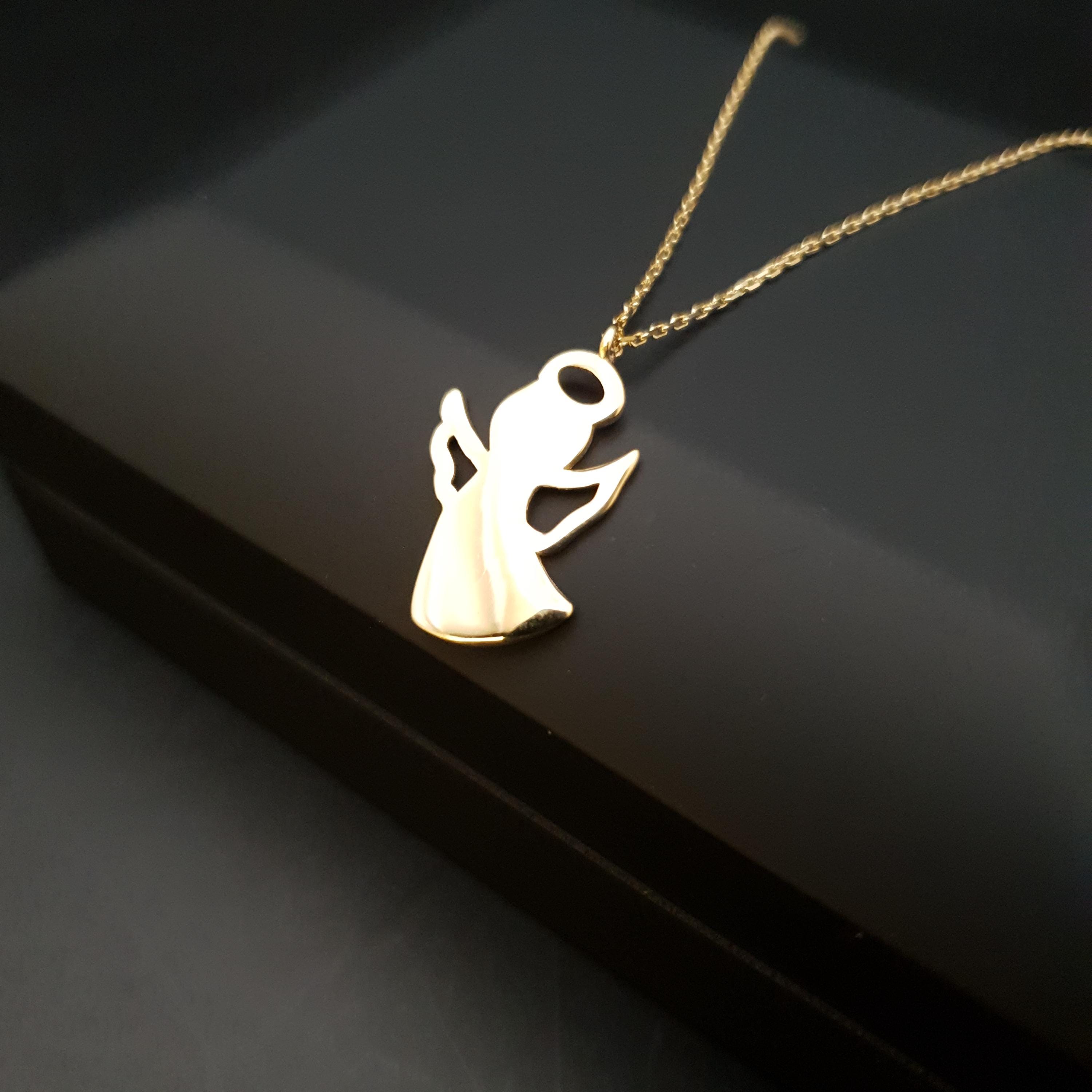 18K Gold Angel Pendant Necklace, Charm Jewelry