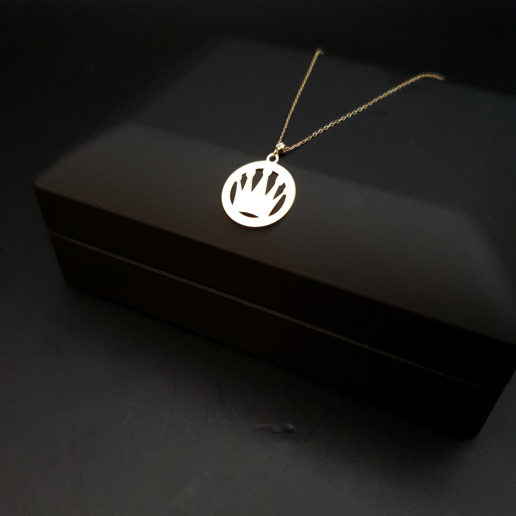 14K Gold Crown Pendant Necklace, Minimalist Charm