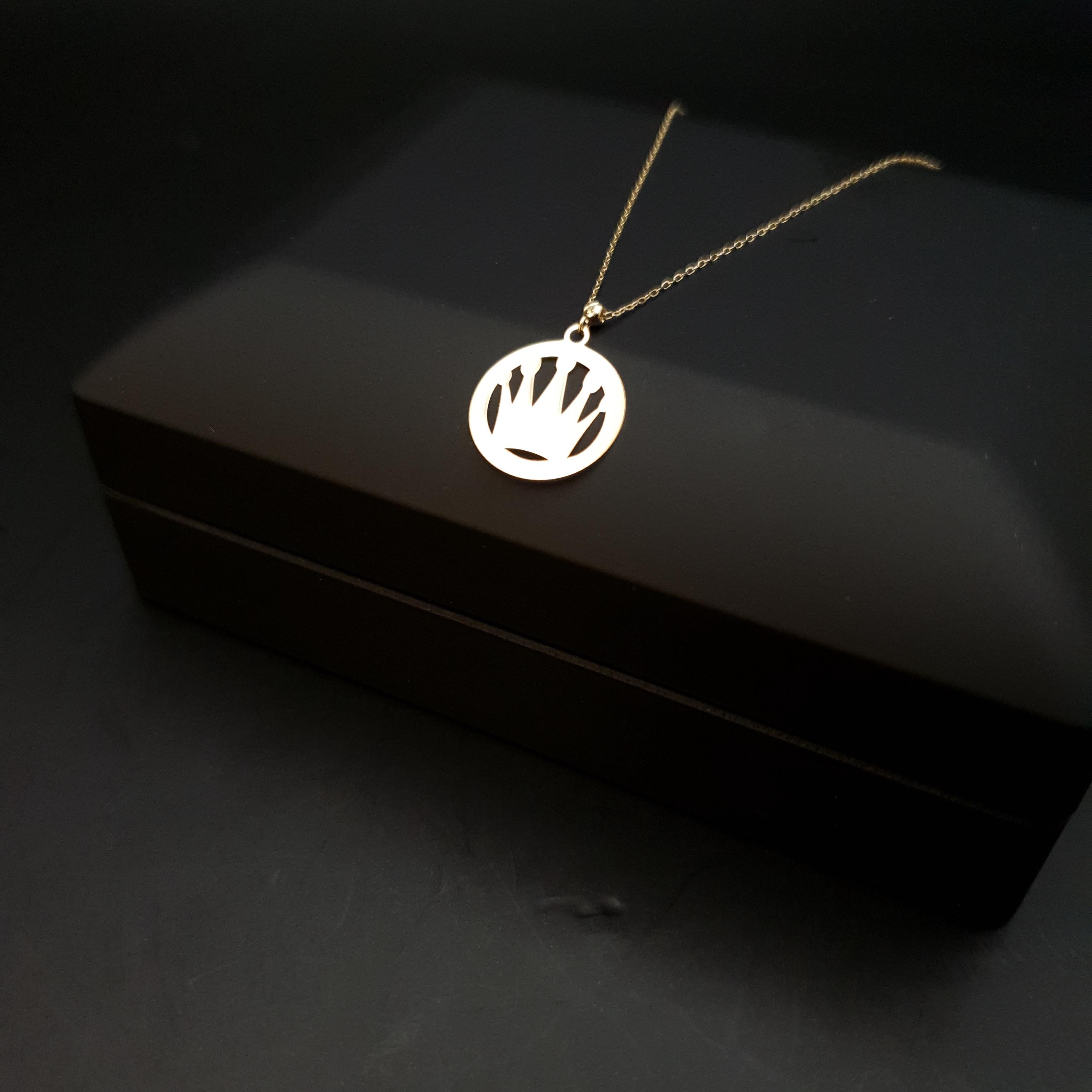 14K Gold Crown Pendant Necklace, Minimalist Charm