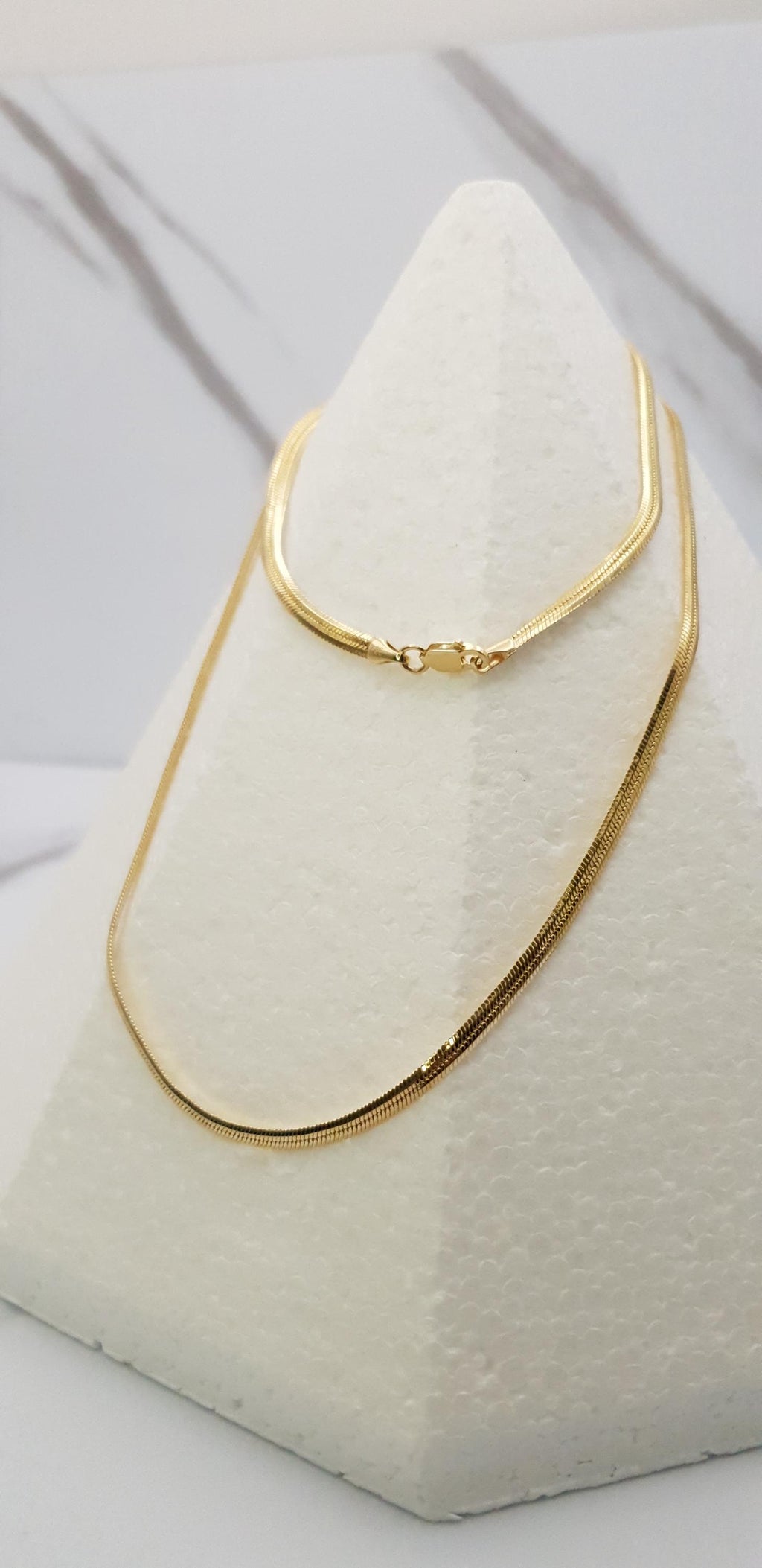 14K Real  Solid Gold Herringbone Snake Chain Necklace (3.5mm)