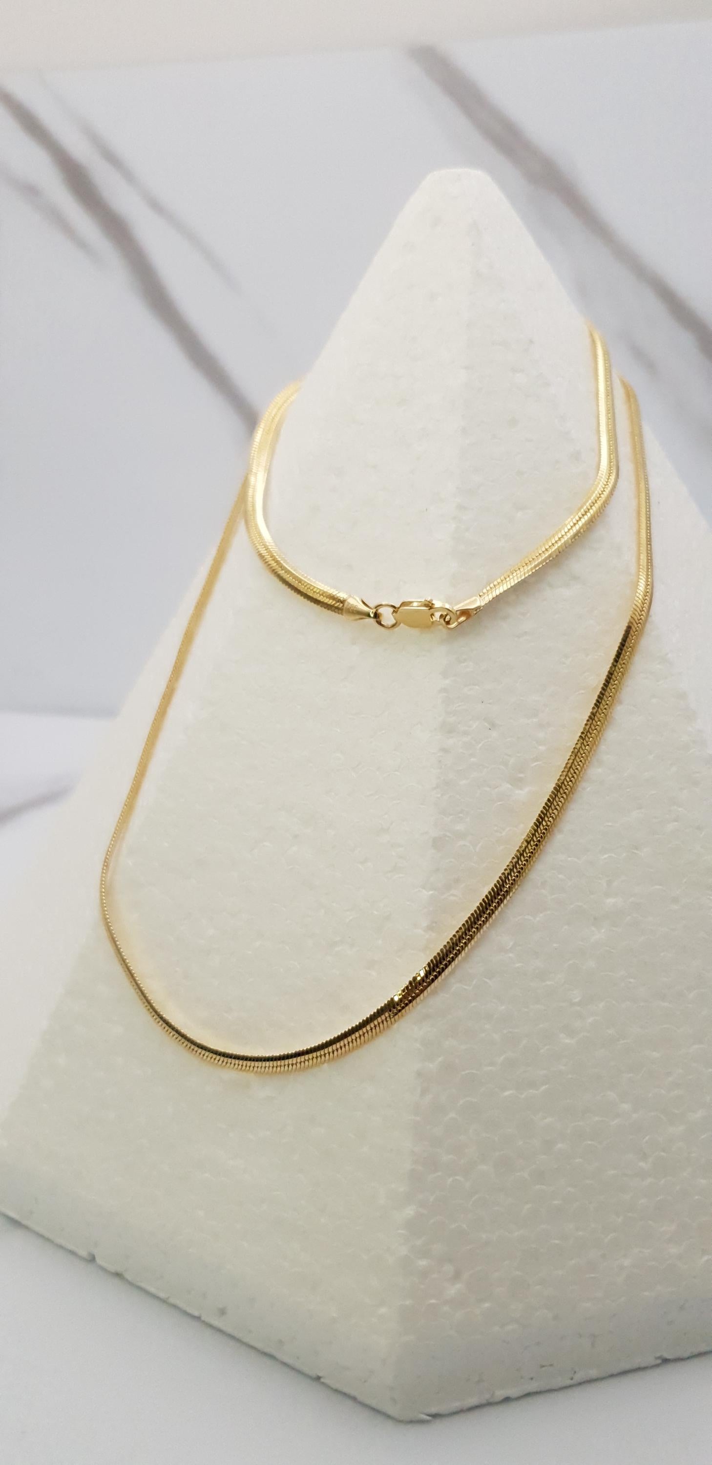 14K Real  Solid Gold Herringbone Snake Chain Necklace (3.5mm)