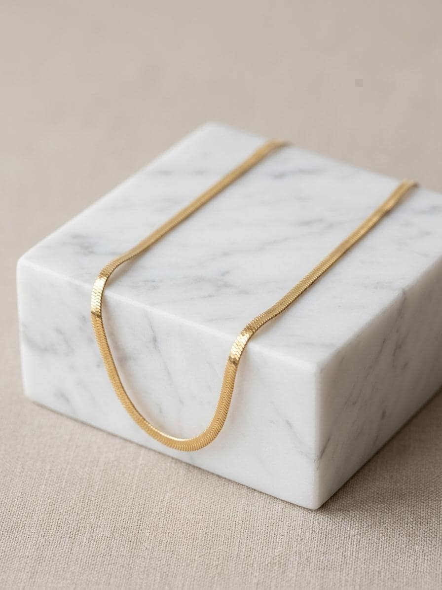14k Real Gold Herringbone Snake Chain Necklace (3.5mm)