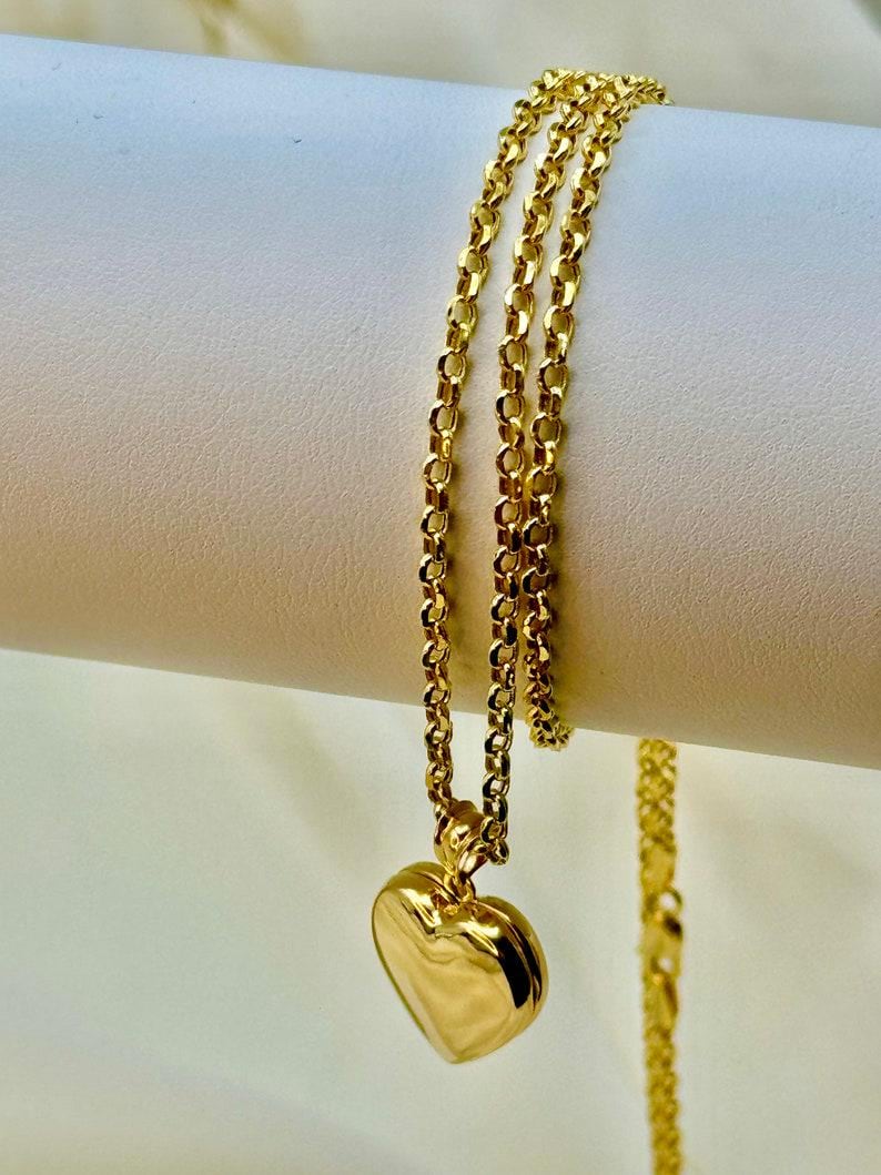 14k Real Gold Heart Locket Necklace, Rolo Chain Photo Memorial Pendant