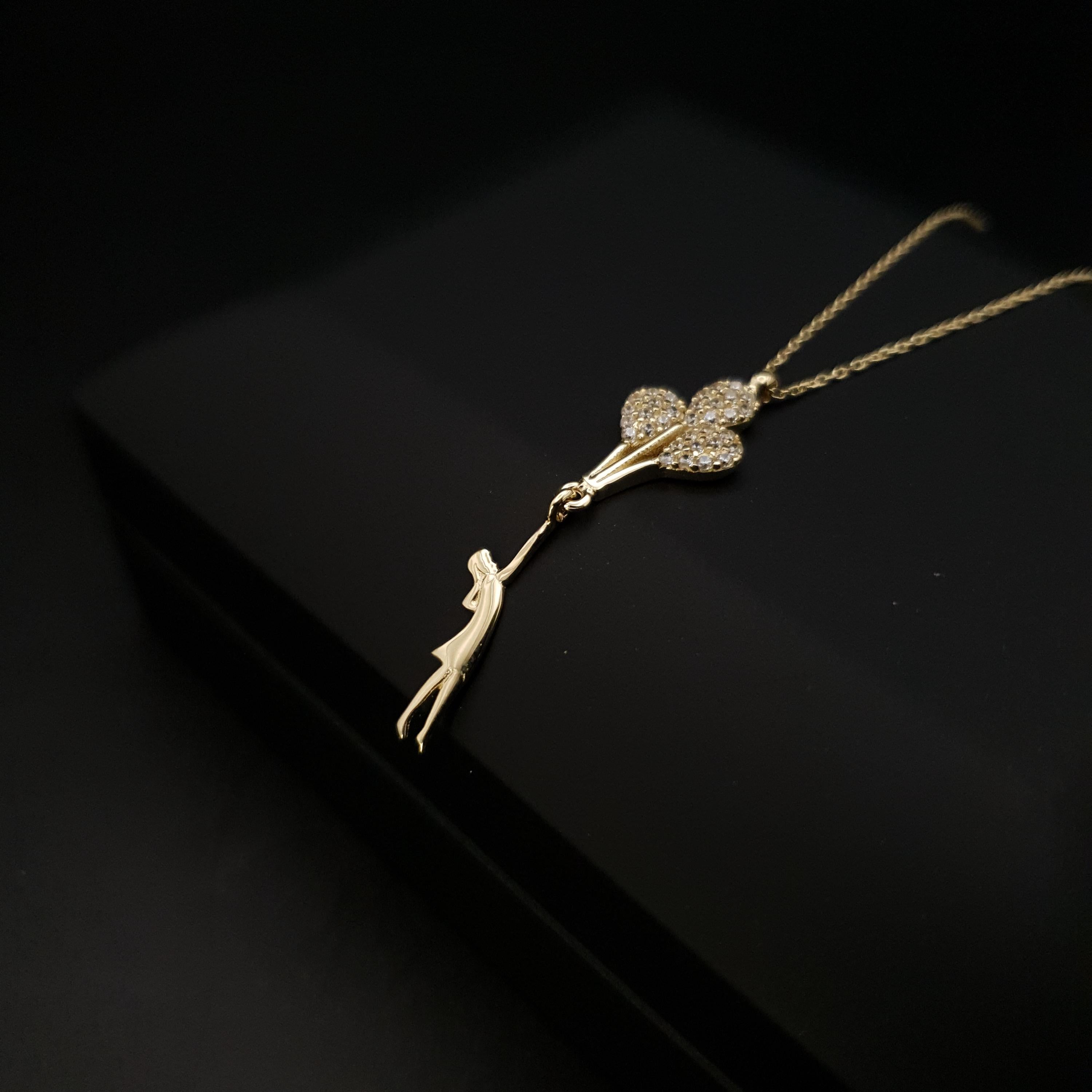 14K Gold Balloon Girl Necklace: Pearl Accent Pendant