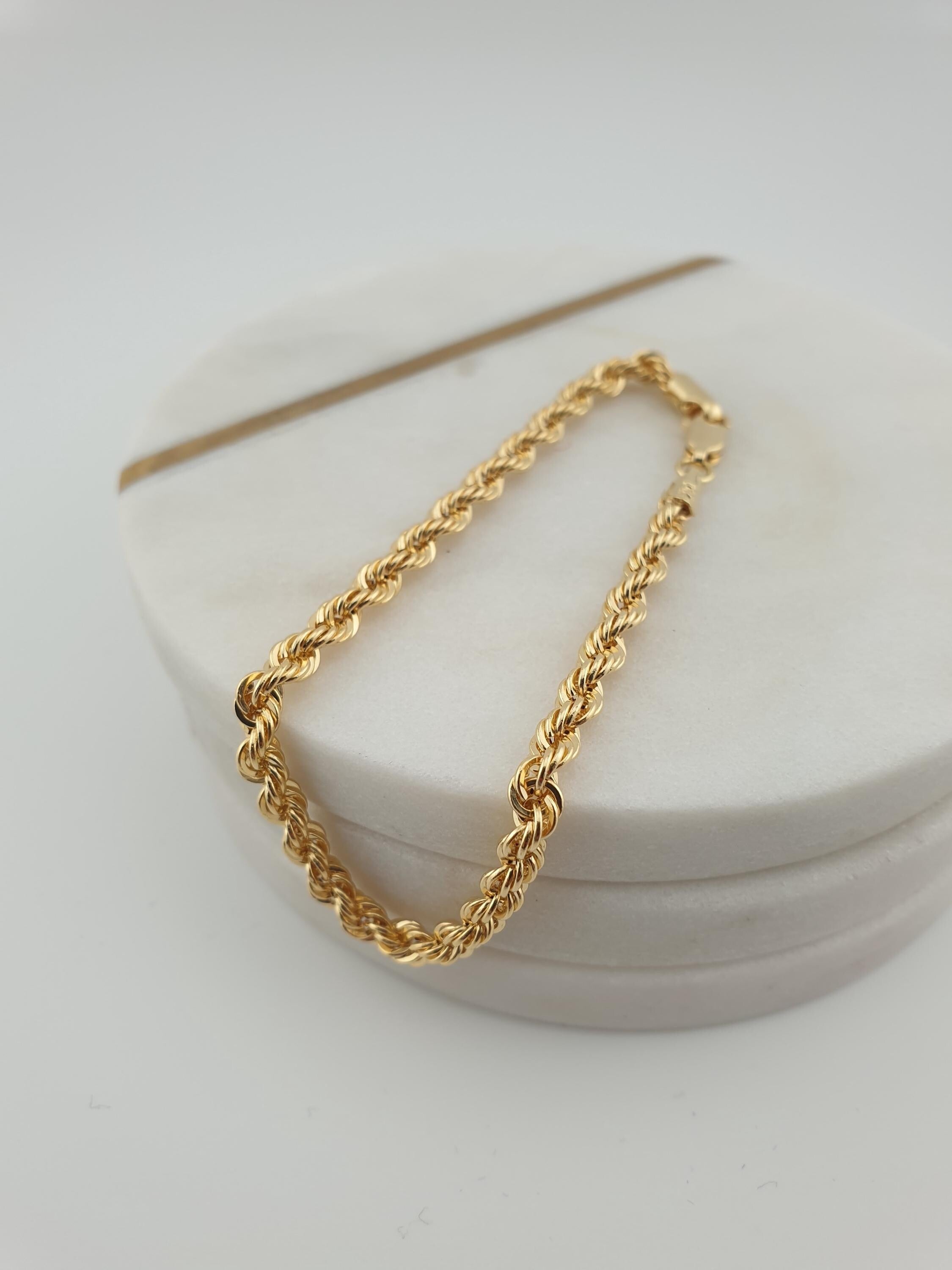 18K Gold Rope Chain Bracelet, 7.5 inch length and 3mm thickness,